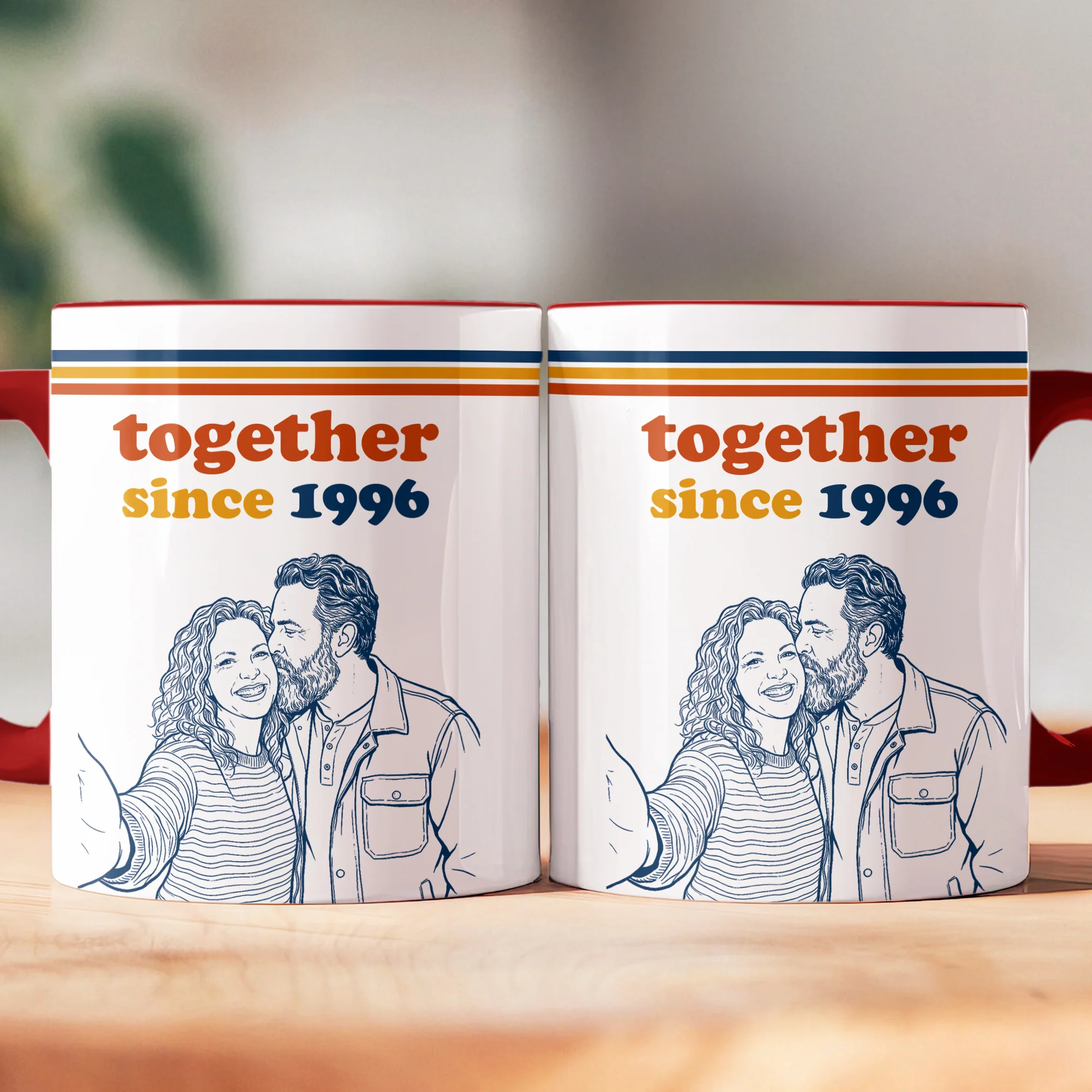 Together Since Sketch Line Art Custom Photo Couple Anniversary Gift - Personalized Mug - Image 4