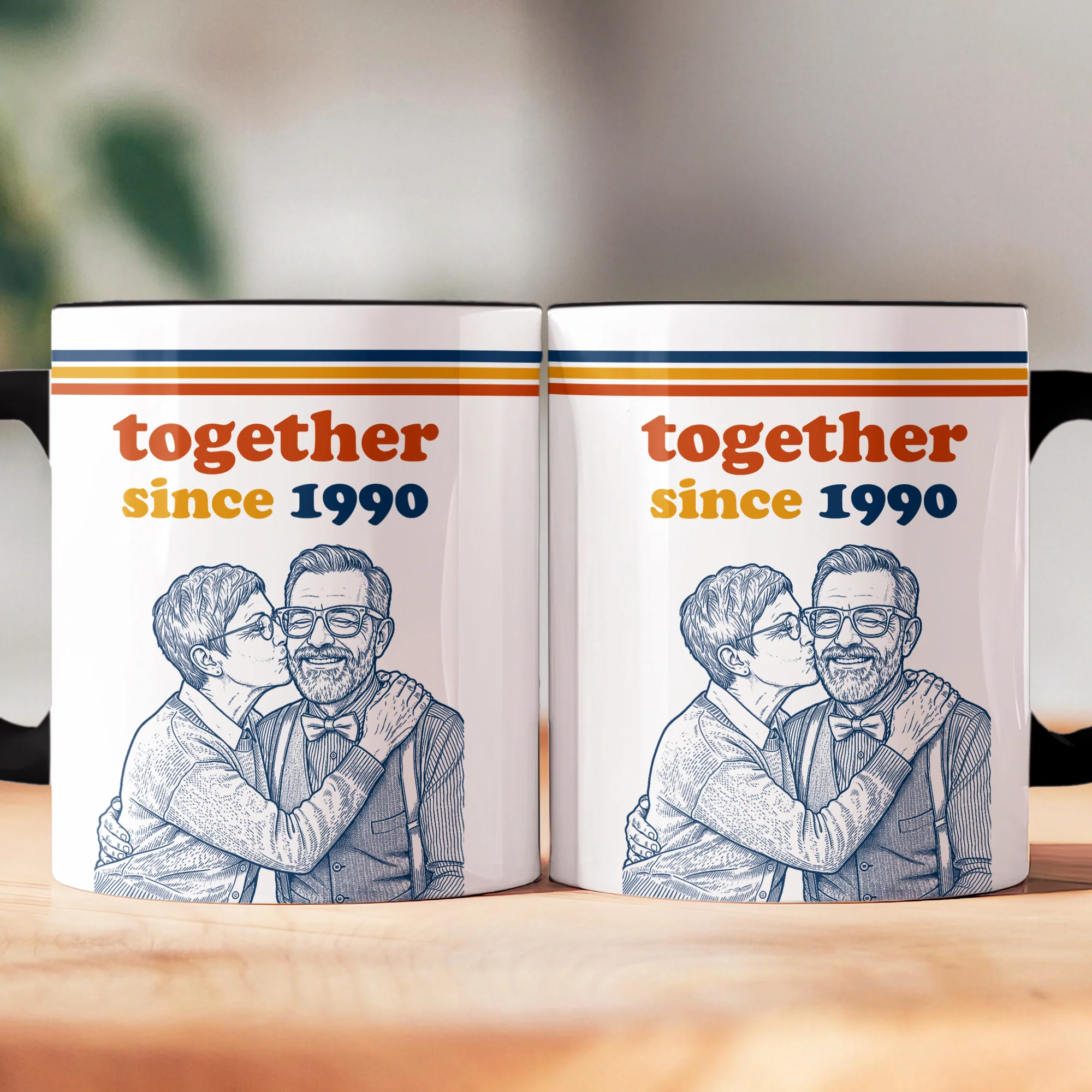 Together Since Sketch Line Art Custom Photo Couple Anniversary Gift - Personalized Mug - Image 5