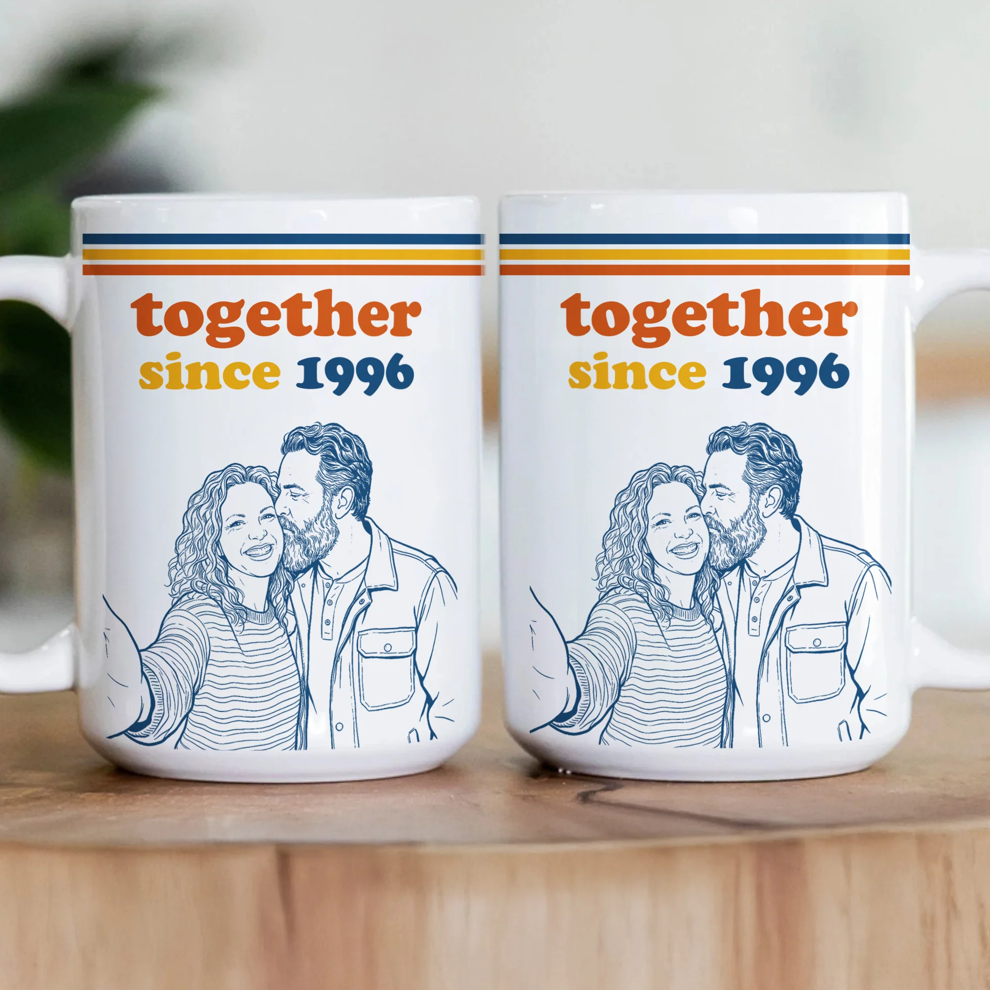 Together Since Sketch Line Art Custom Photo Couple Anniversary Gift - Personalized Mug - Image 6