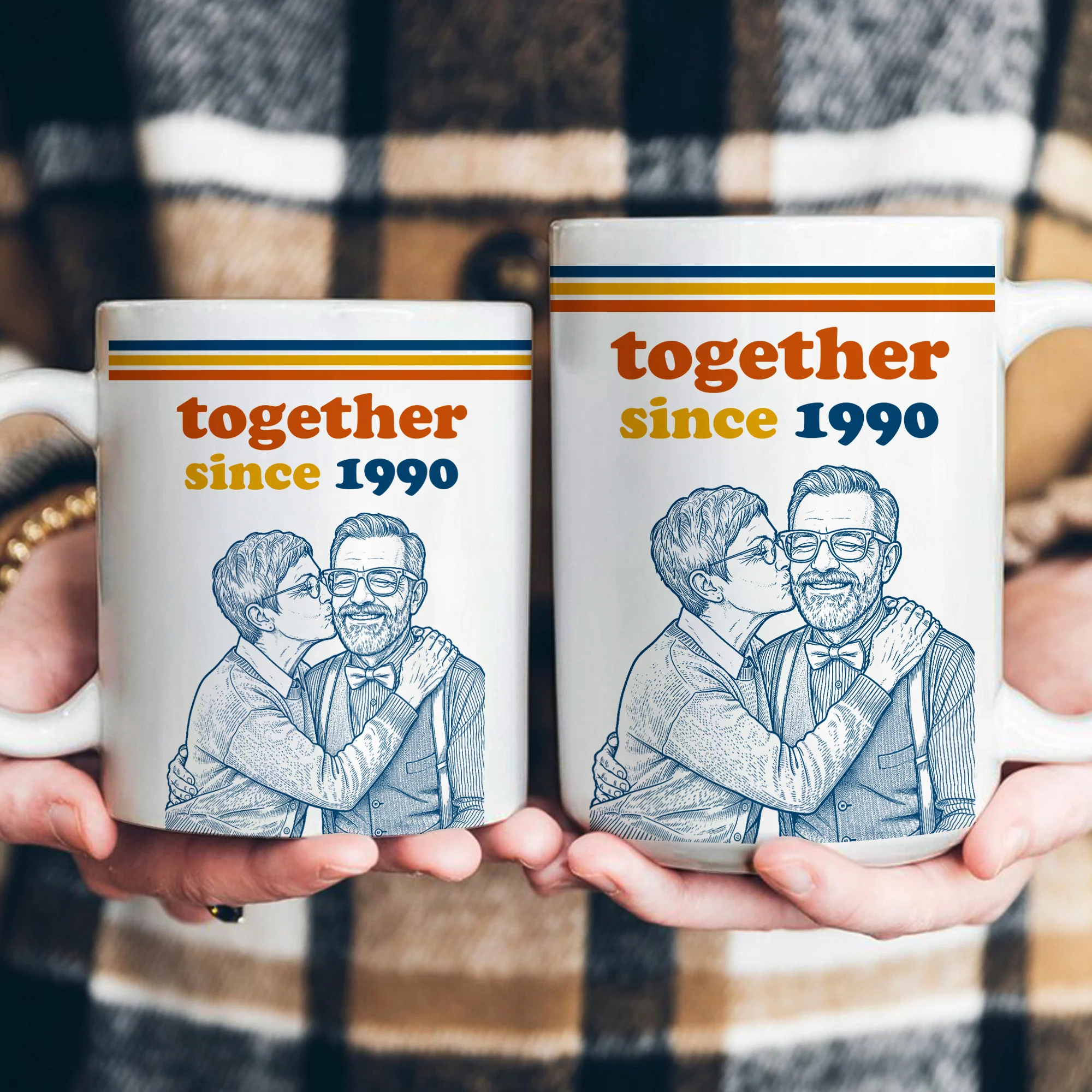 Together Since Sketch Line Art Custom Photo Couple Anniversary Gift - Personalized Mug - Image 7