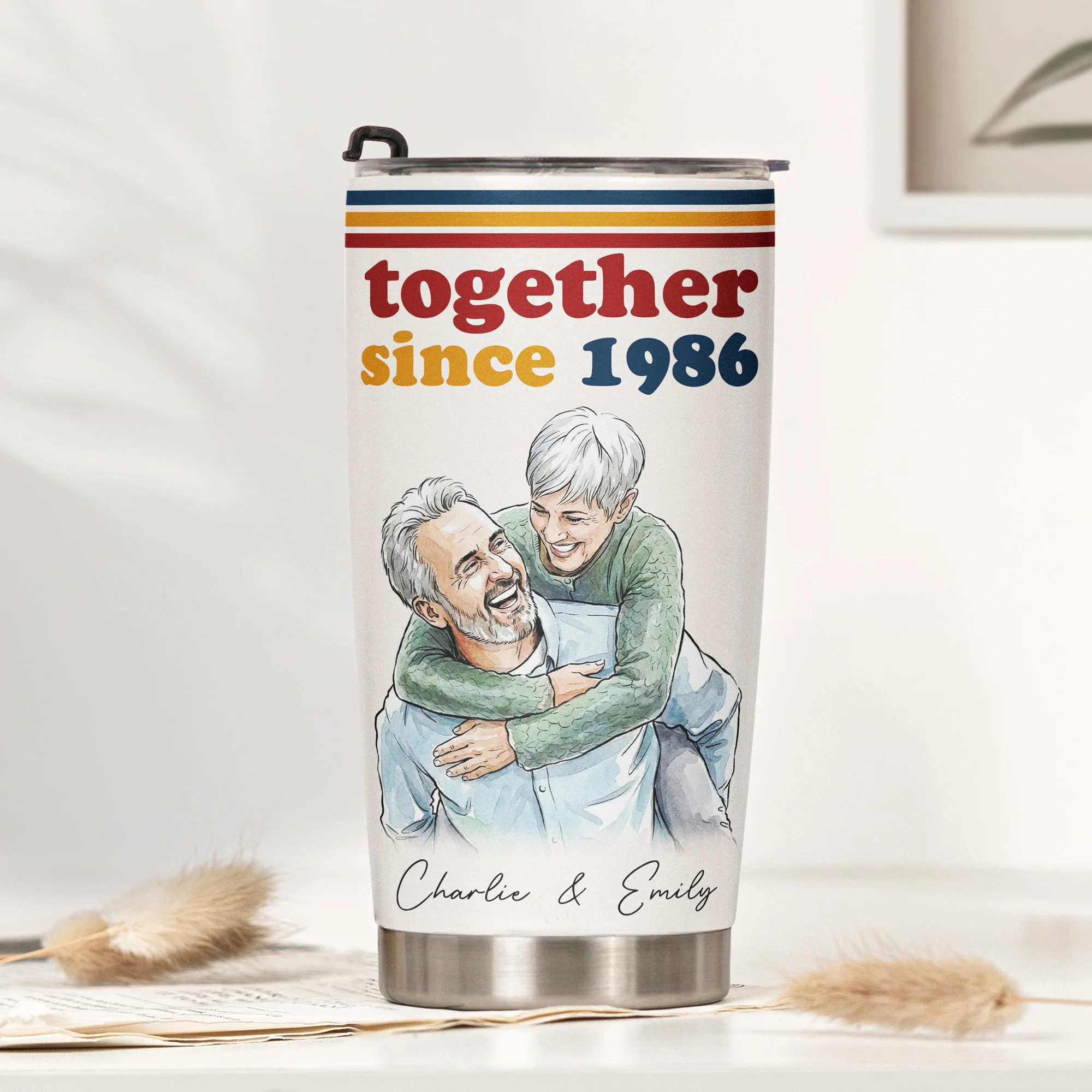 Together Since Vintage Retro Photo Anniversary Gift For Him, Her - Personalized Tumbler Cup - Image 2