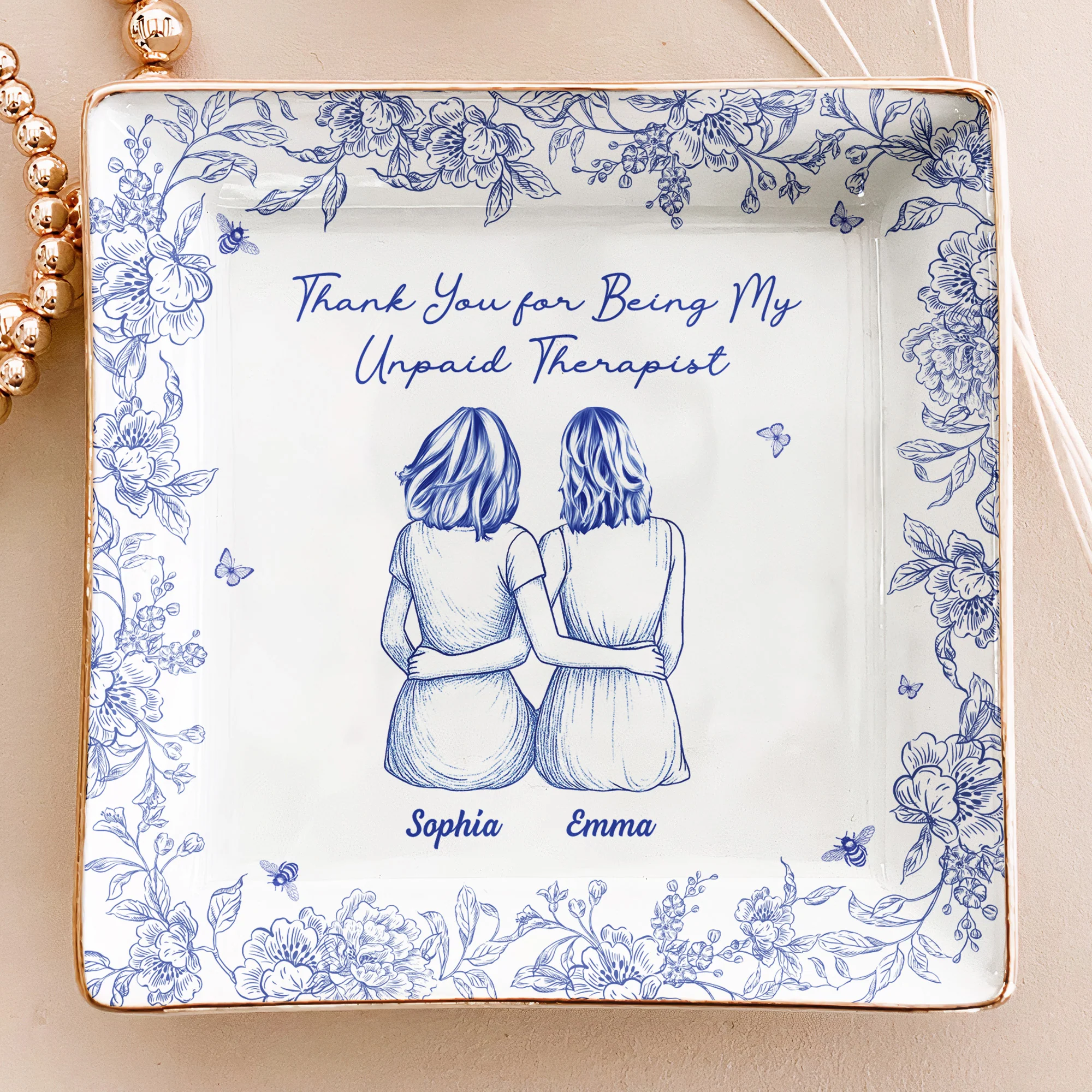 Toile De Jouy Besties - Thank You Gifts For Best Friends - Personalized Jewelry Dish - Image 3