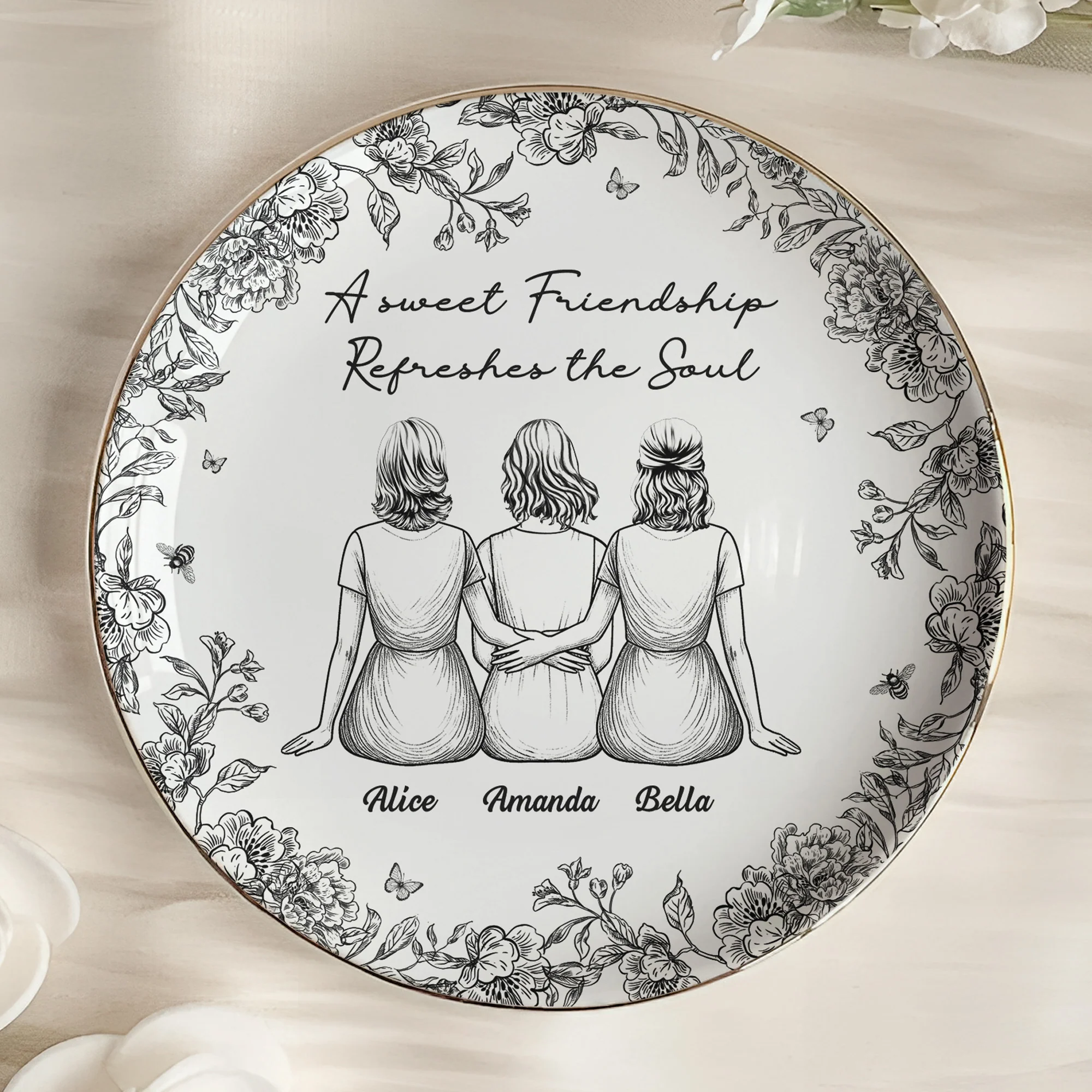 Toile De Jouy Besties - Thank You Gifts For Best Friends - Personalized Jewelry Dish - Image 5