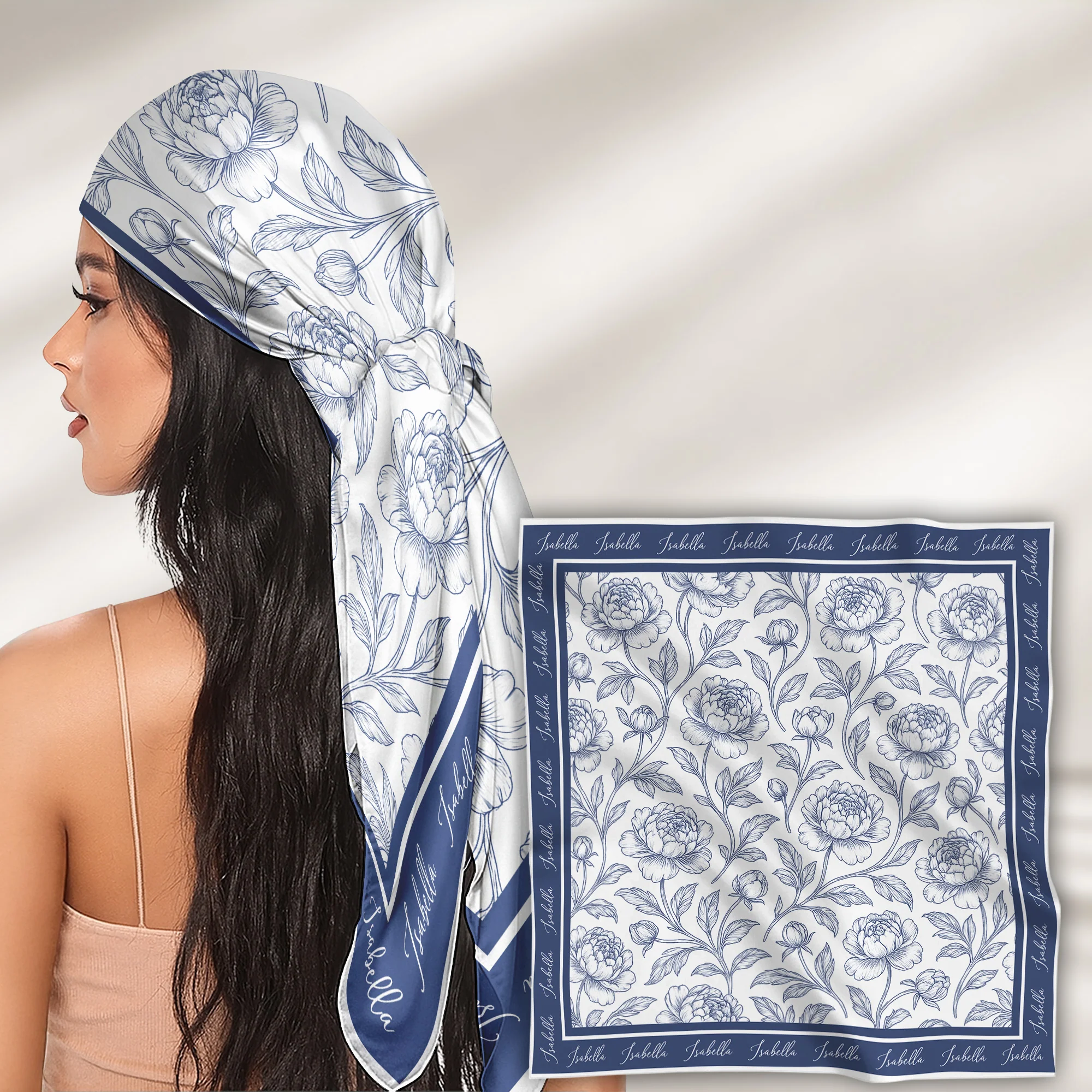 Toile De Jouy Custom Birth Flower Gift For Her, Daughter, Mom, Wife, Sister - Personalized Scarf - Image 2