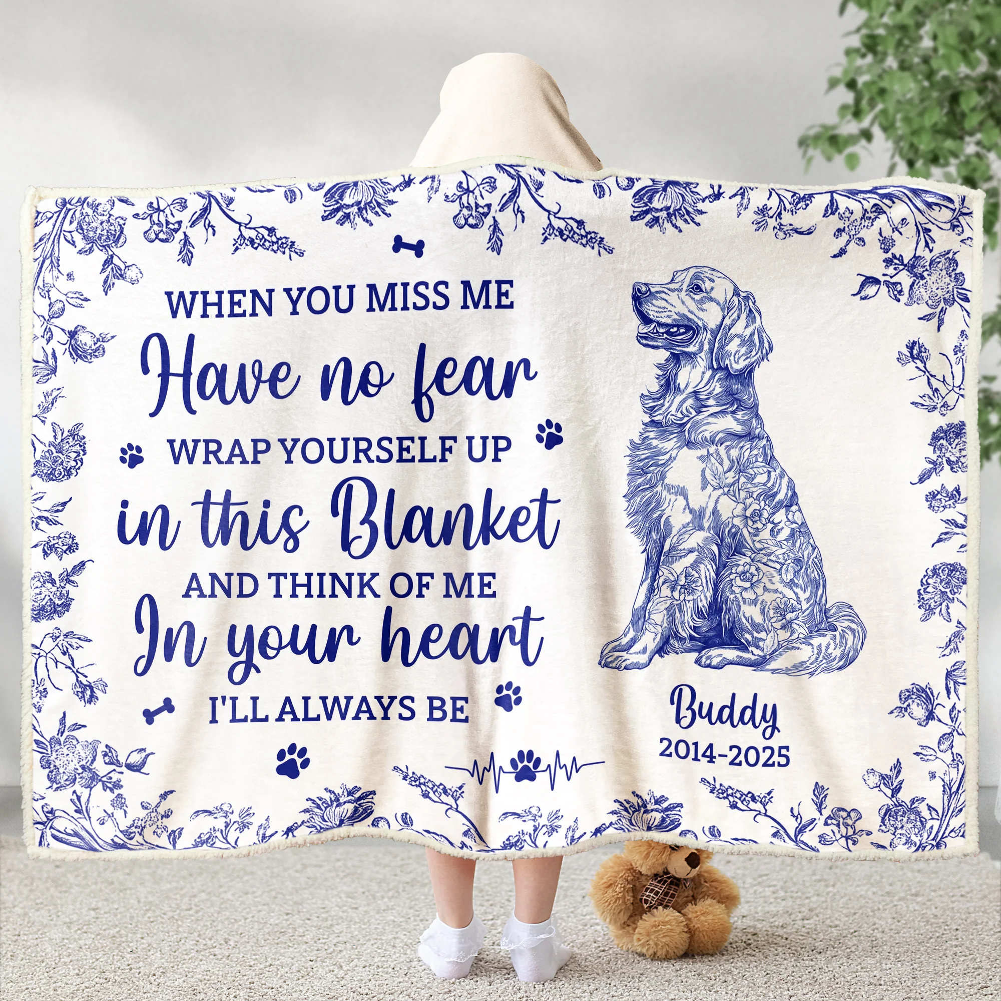 Toile De Jouy Dog Memorial Gift For Dog Mom - Personalized Wearable Blanket Hoodie - Image 4