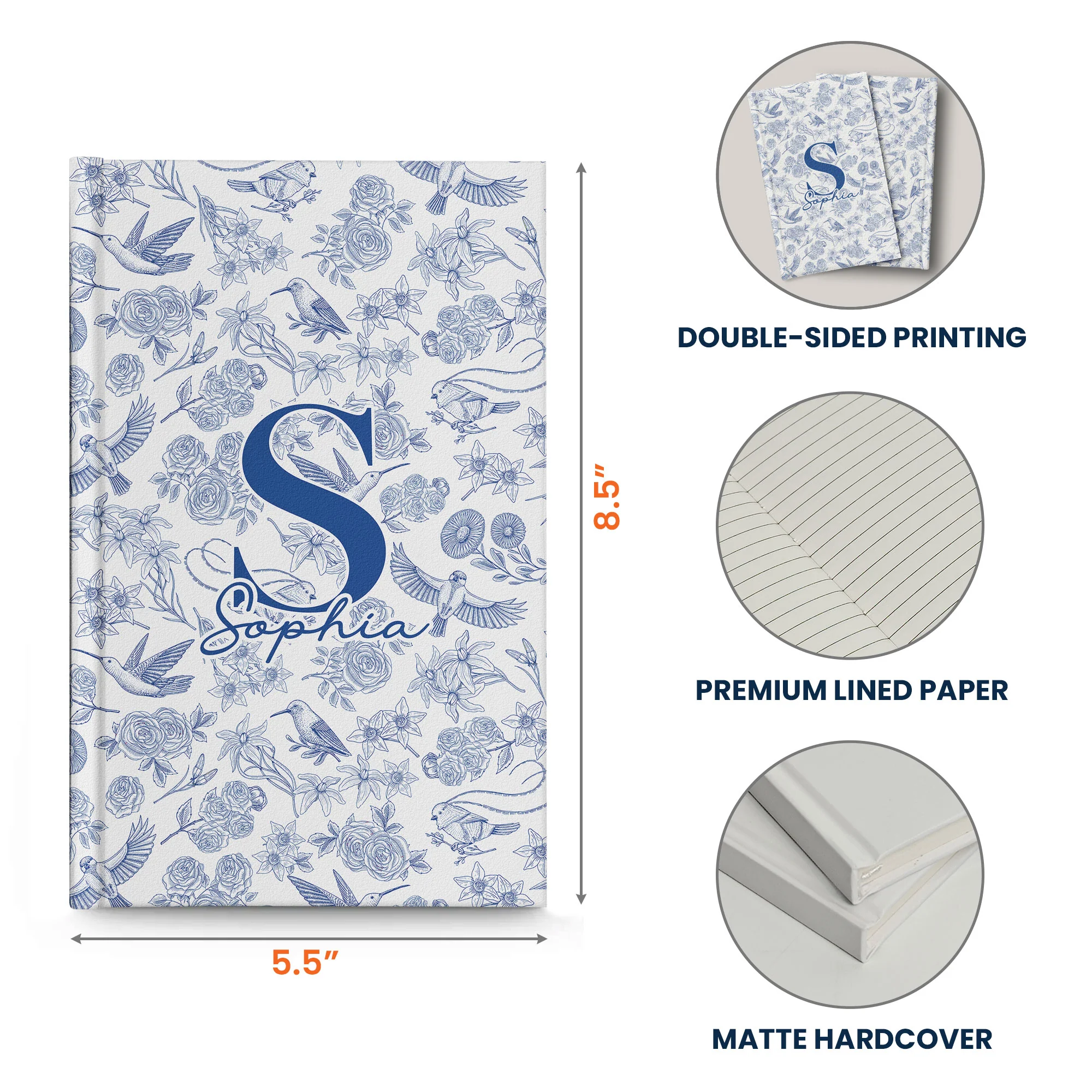 Toile De Jouy Floral Initial - Personalized Hardcover Journal - Image 6