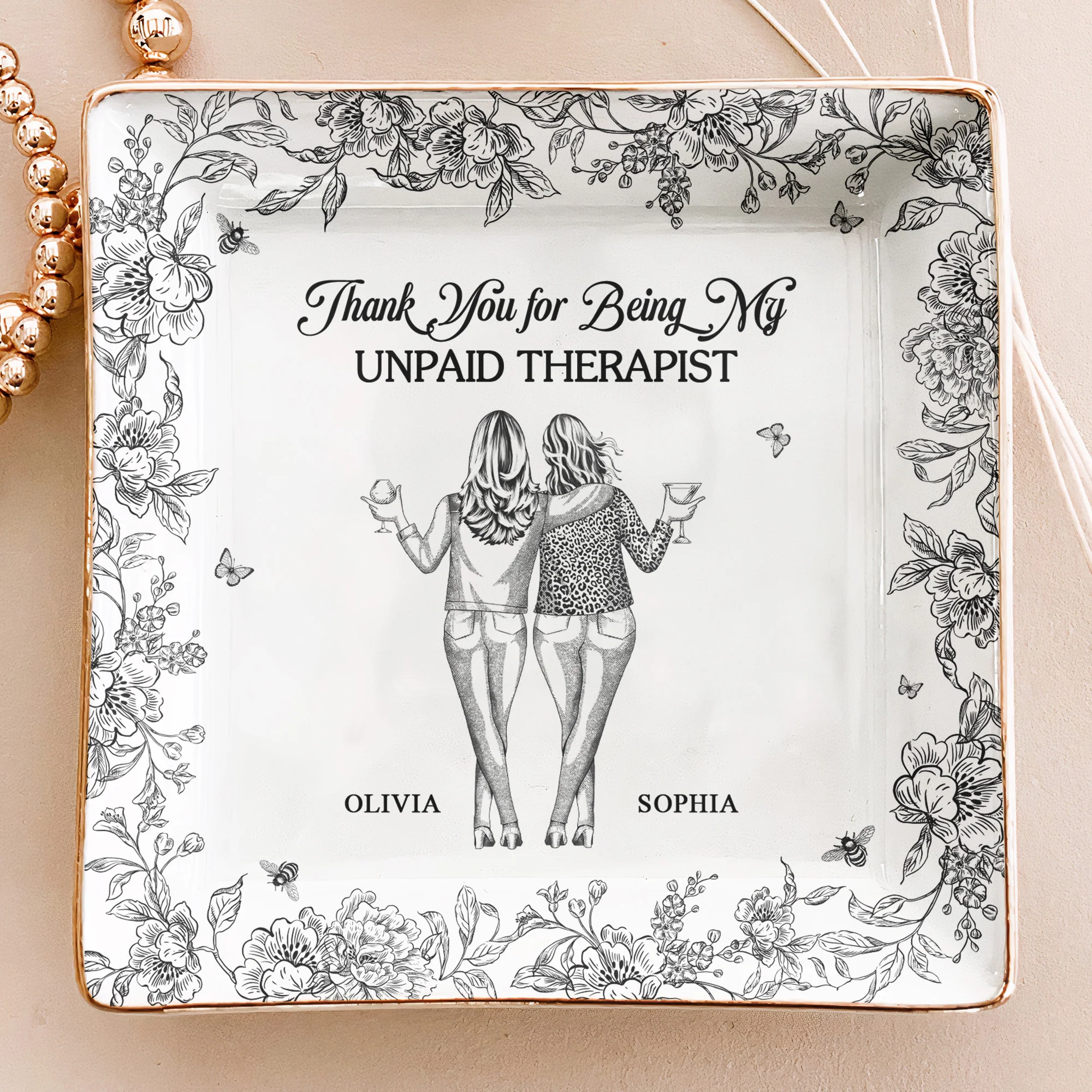Toile De Jouy Group Of Besties, Sisters, Friends - Friendship Thank You Gifts - Personalized Jewelry Dish - Image 3