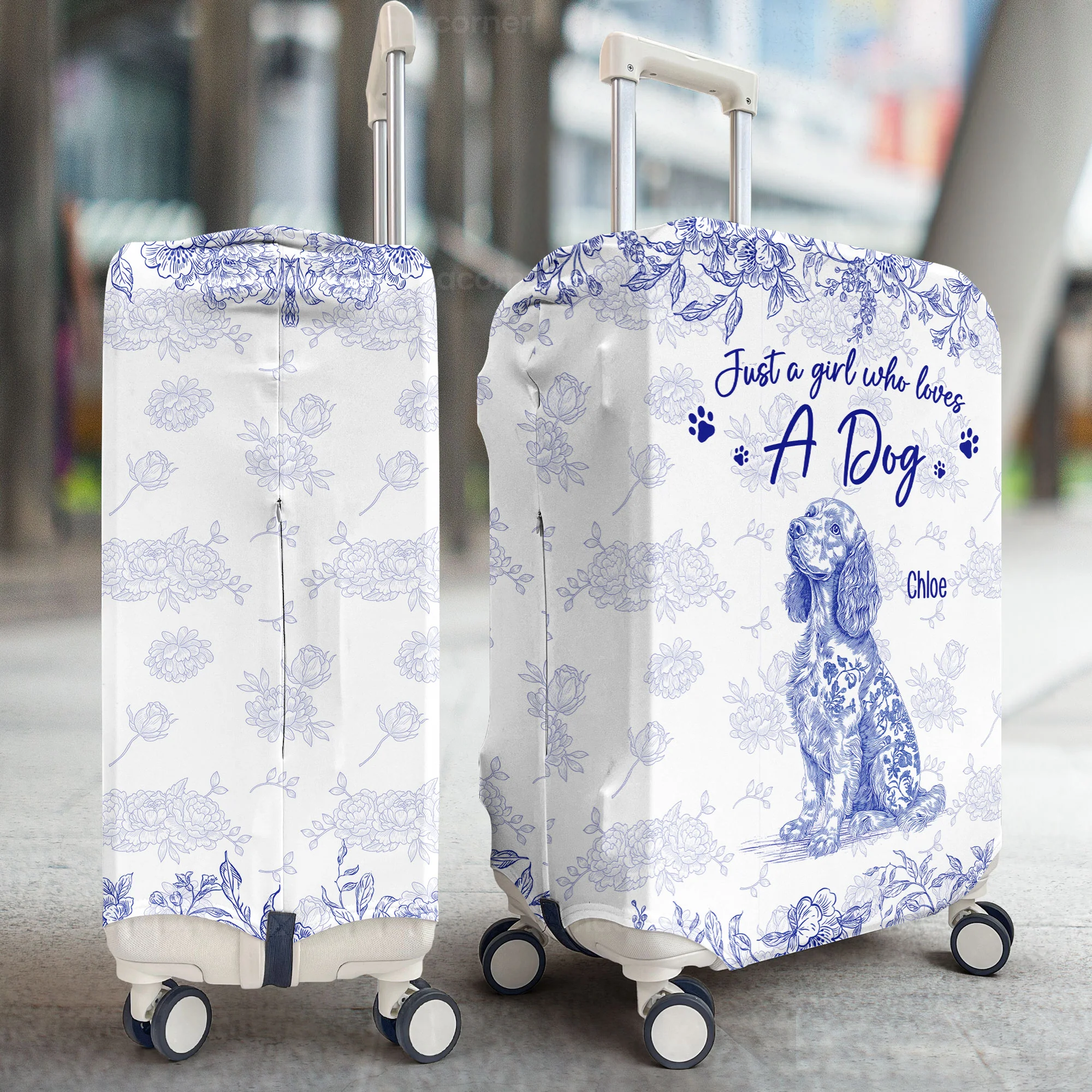 Toile De Jouy Just A Girl Who Loves Dogs Custom Breeds - Personalized Luggage Cover - Image 2