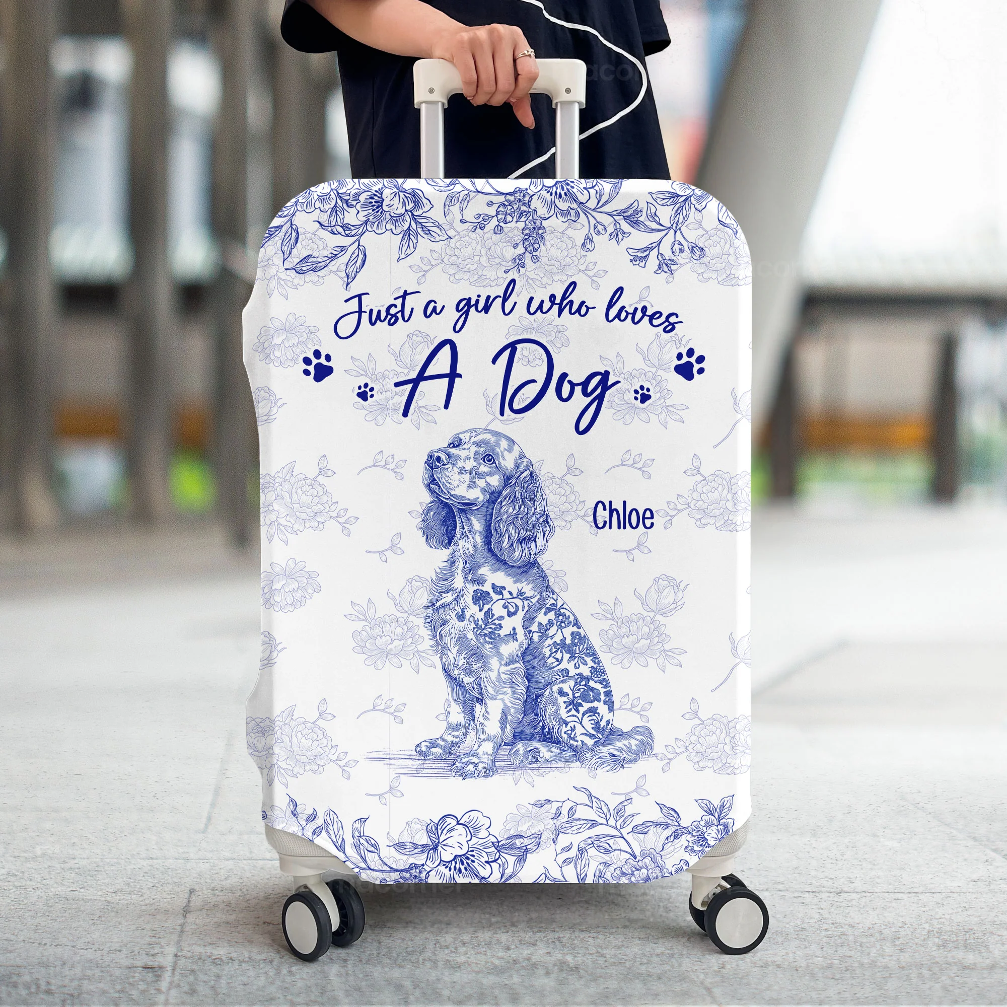 Toile De Jouy Just A Girl Who Loves Dogs Custom Breeds - Personalized Luggage Cover - Image 3