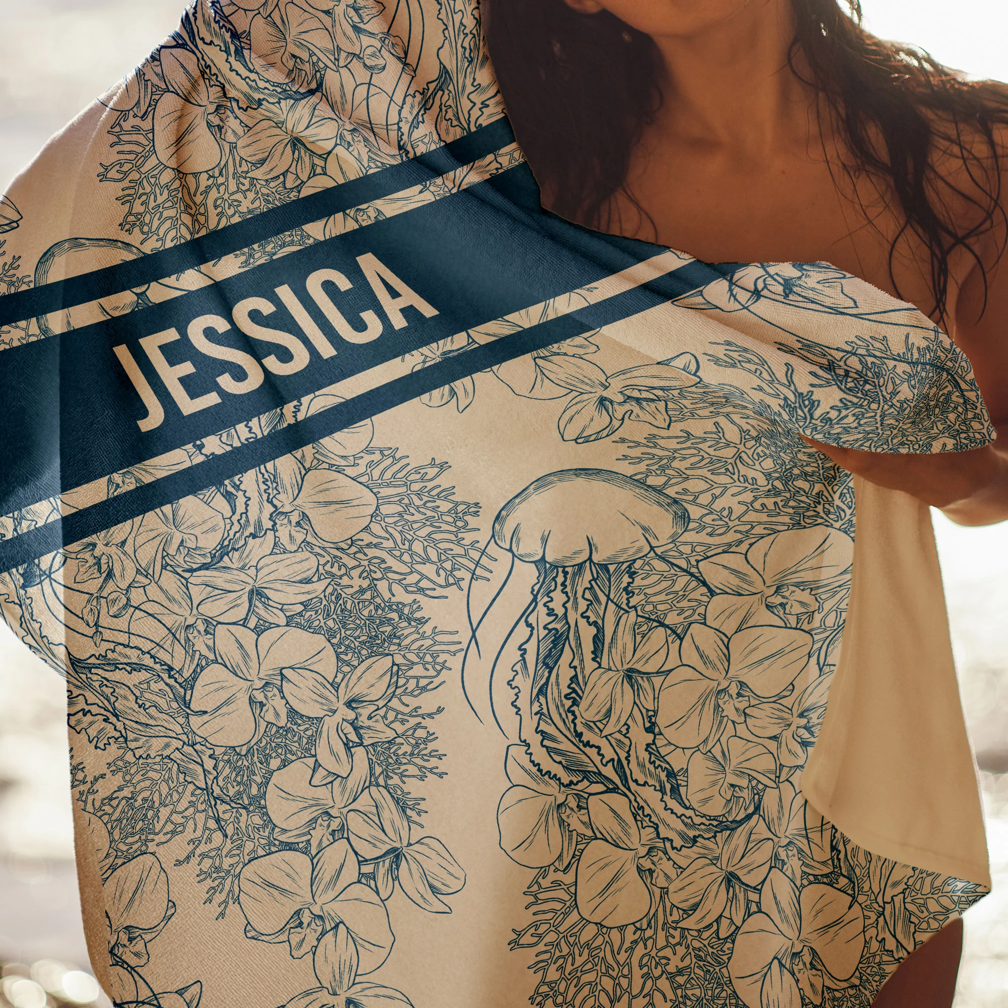 Toile De Jouy Ocean Art - Personalized Quick-Dry Beach Towel - Image 7