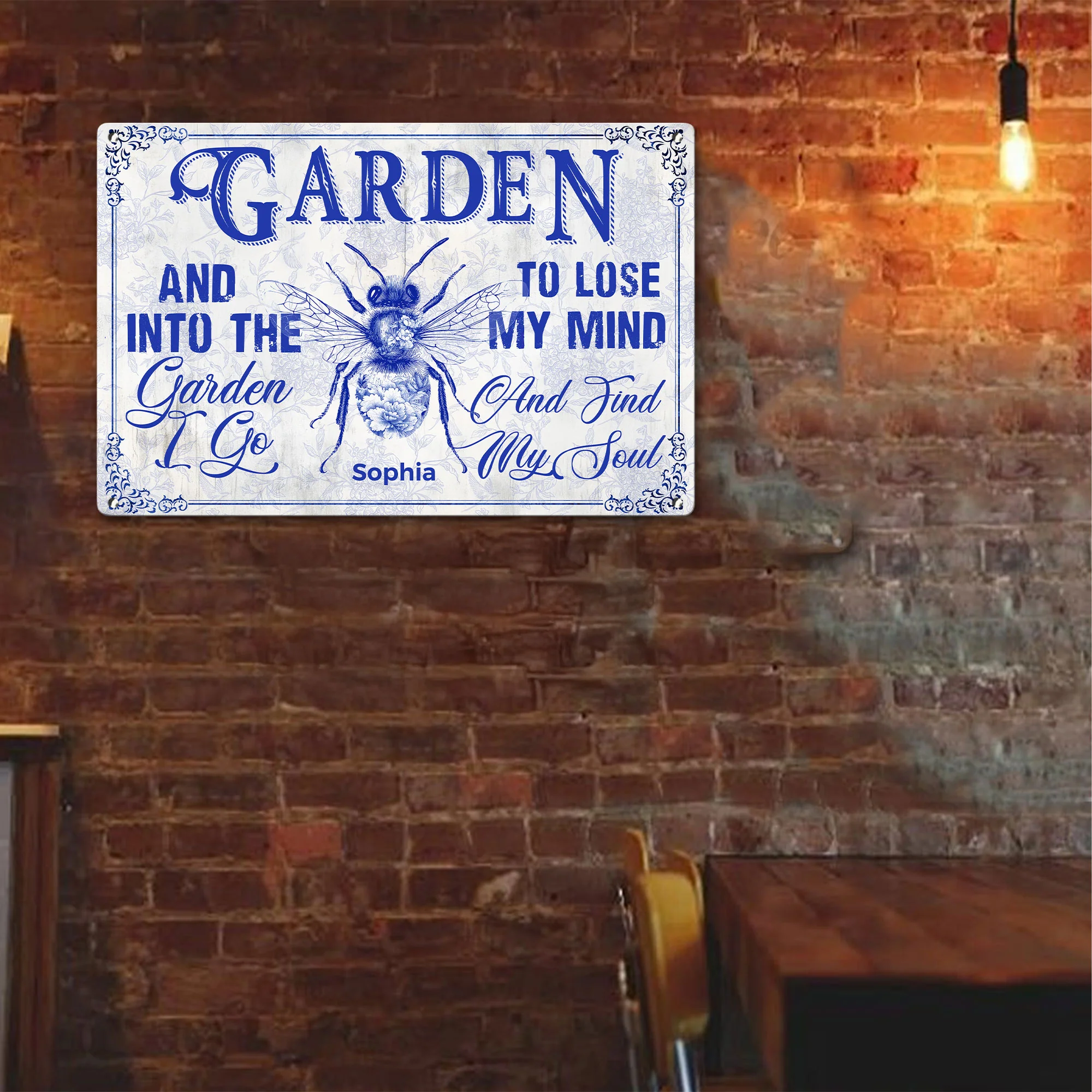Toile De Jouy Style And Into The Garden I Go - Personalized Metal Sign - Image 5