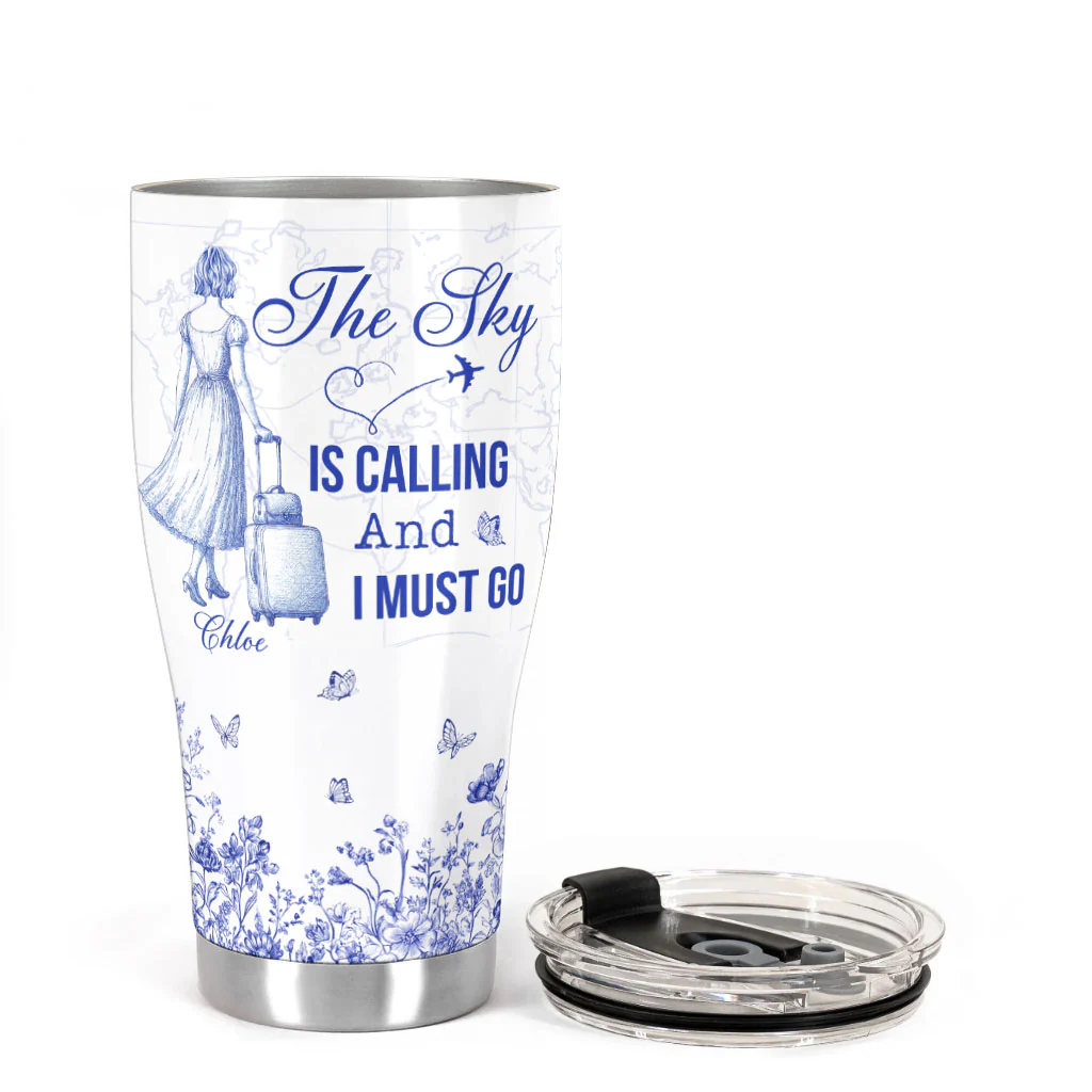 Toile De Jouy The Sky Is Calling - Personalized 30oz Curved Tumbler - Image 2