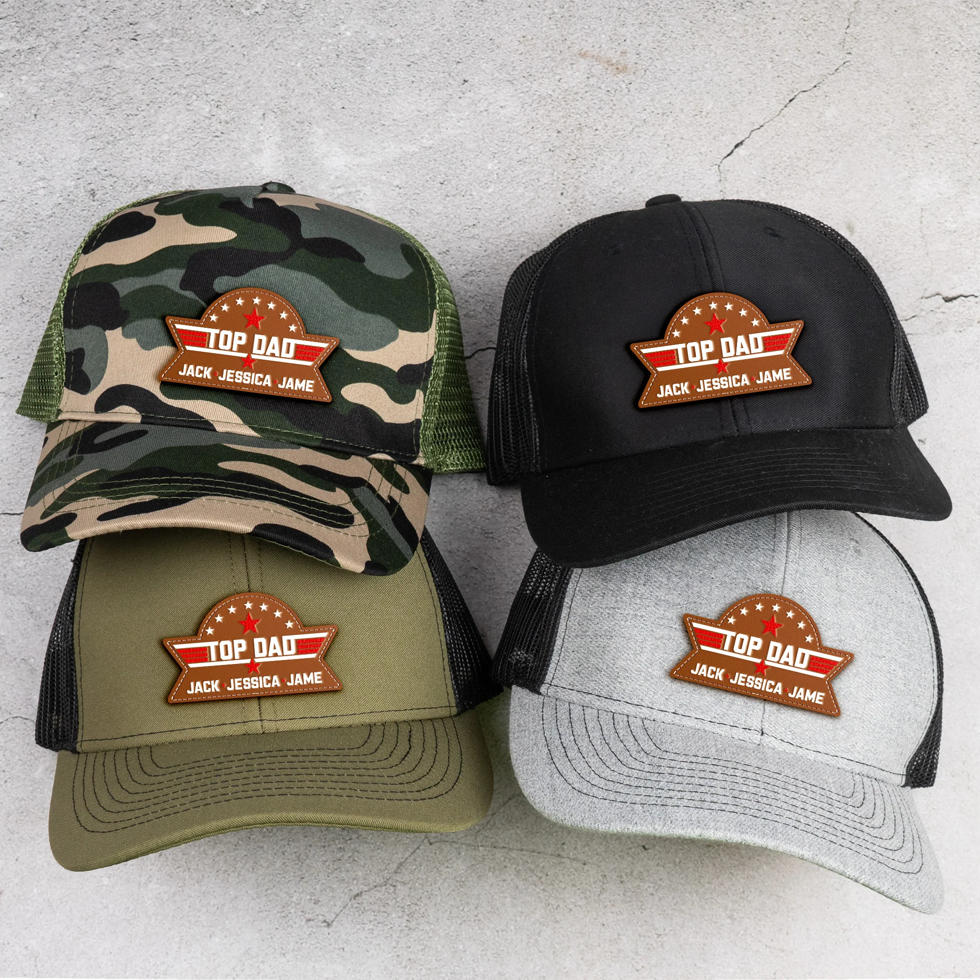 Top Dad, Grandpa, Papa - With Kids' Names - Personalized Leather Patch Hat - Image 2