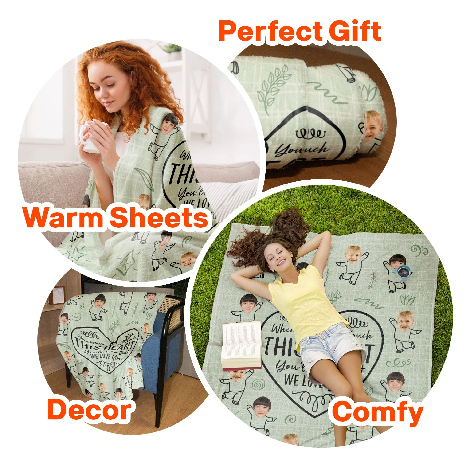 Touch This Heart You Will Feel Our Love - Personalized Photo Blanket - Image 6