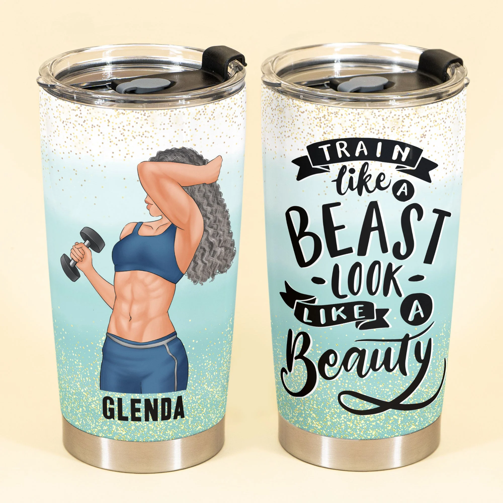 Train Like A Beast, Look Like A Beauty - Personalized Tumbler Cup - Gift For Fitness Lovers, Gymers - Image 2