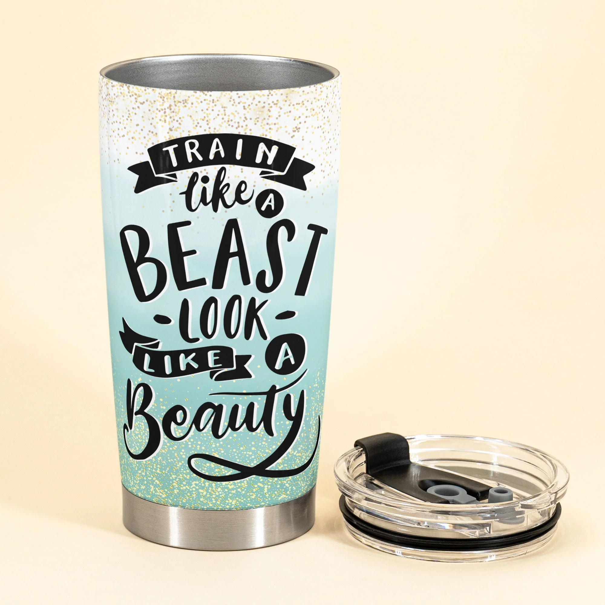 Train Like A Beast, Look Like A Beauty - Personalized Tumbler Cup - Gift For Fitness Lovers, Gymers - Image 3