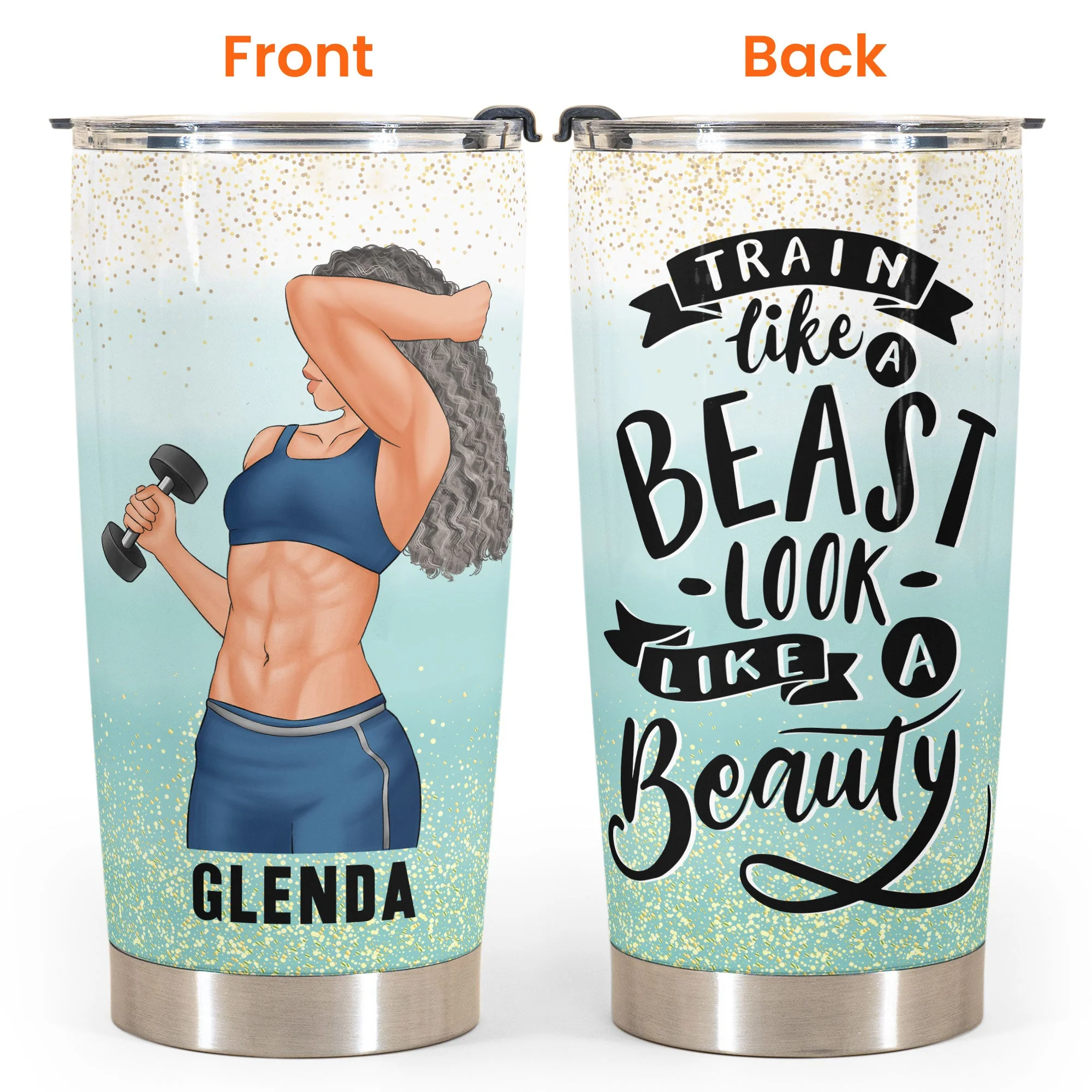 Train Like A Beast, Look Like A Beauty - Personalized Tumbler Cup - Gift For Fitness Lovers, Gymers - Image 4