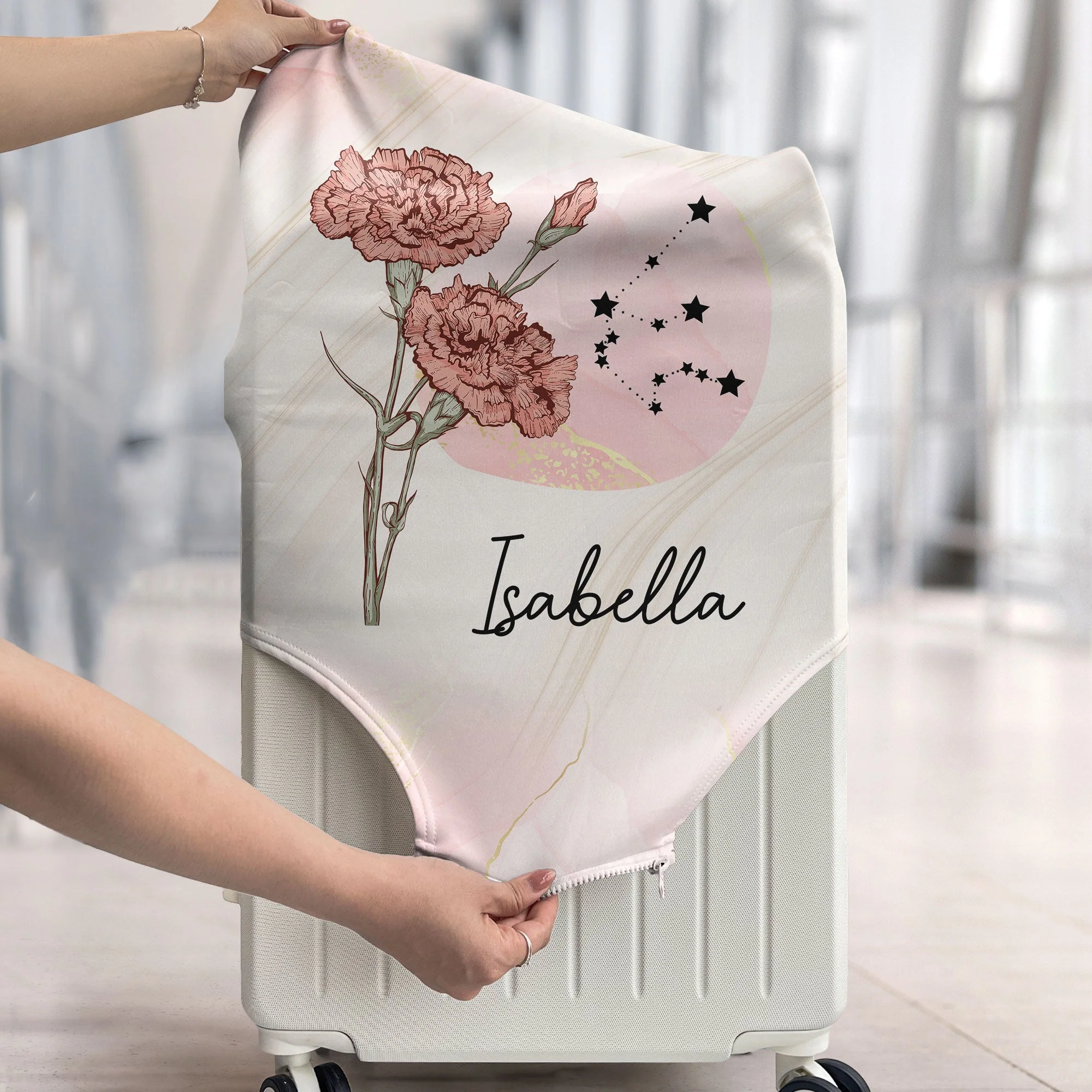 Travel Custom Celestial Birth Flower - Personalized Luggage Cover - Image 4