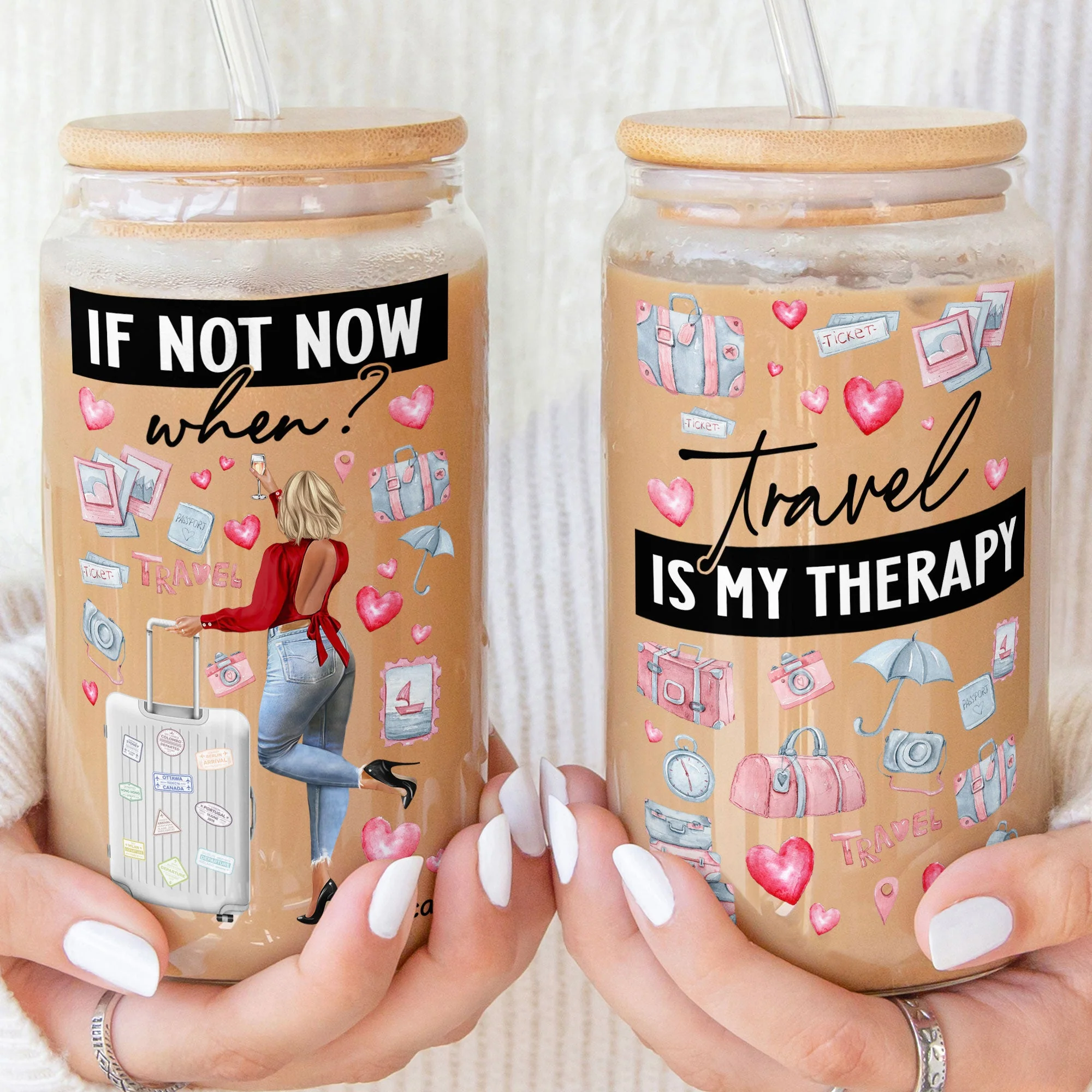 Travel Is My Therapy - Personalized Clear Glass Cup - Image 3