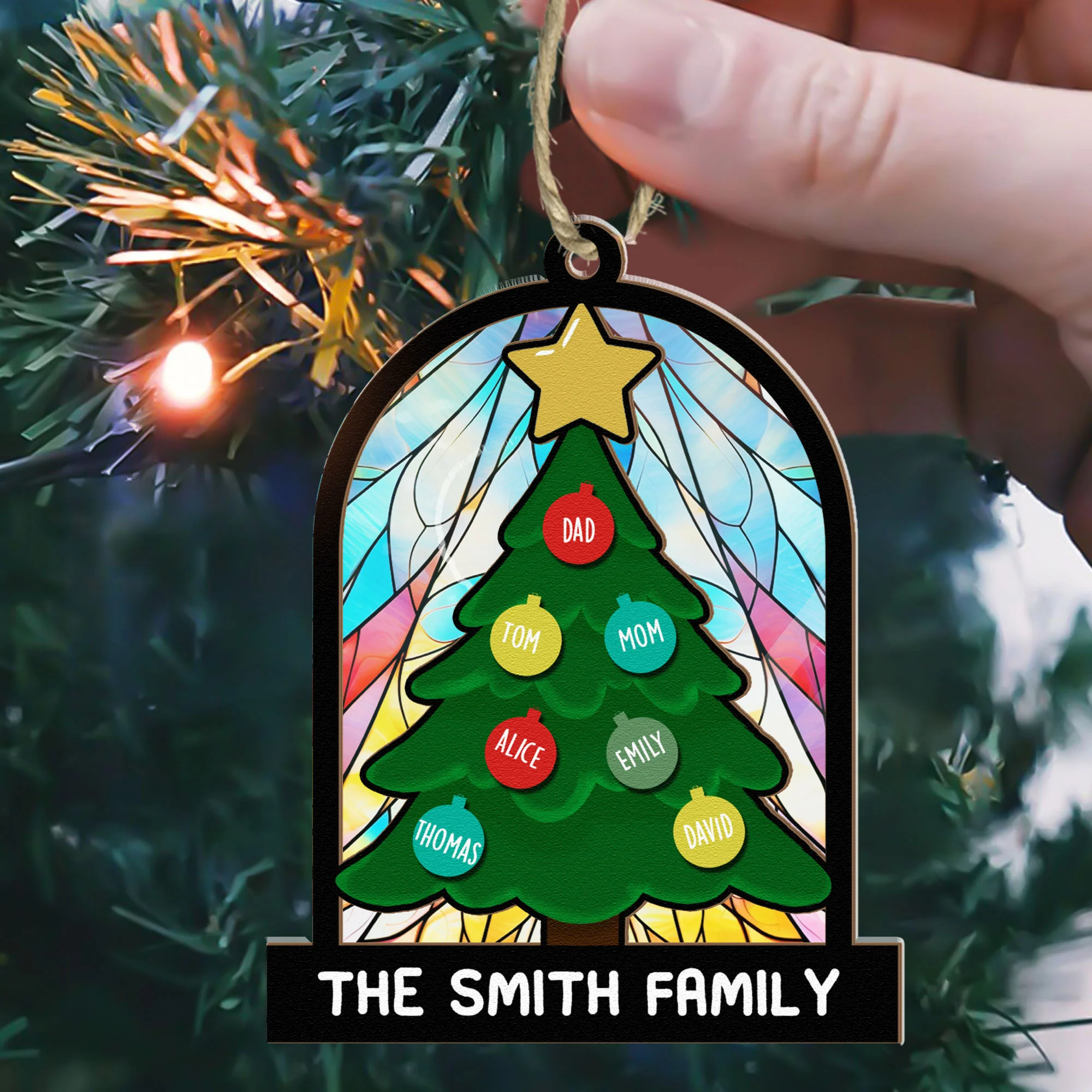 Tree Family Christmas - Personalized Family Suncatcher Ornament - Image 4
