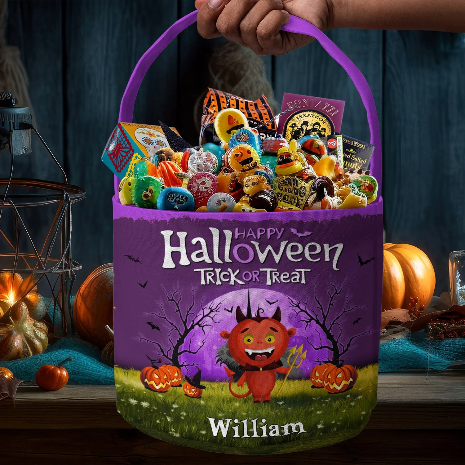 Trick Or Treat Kid Name Halloween - Personalized Halloween Spooky Basket - Image 3