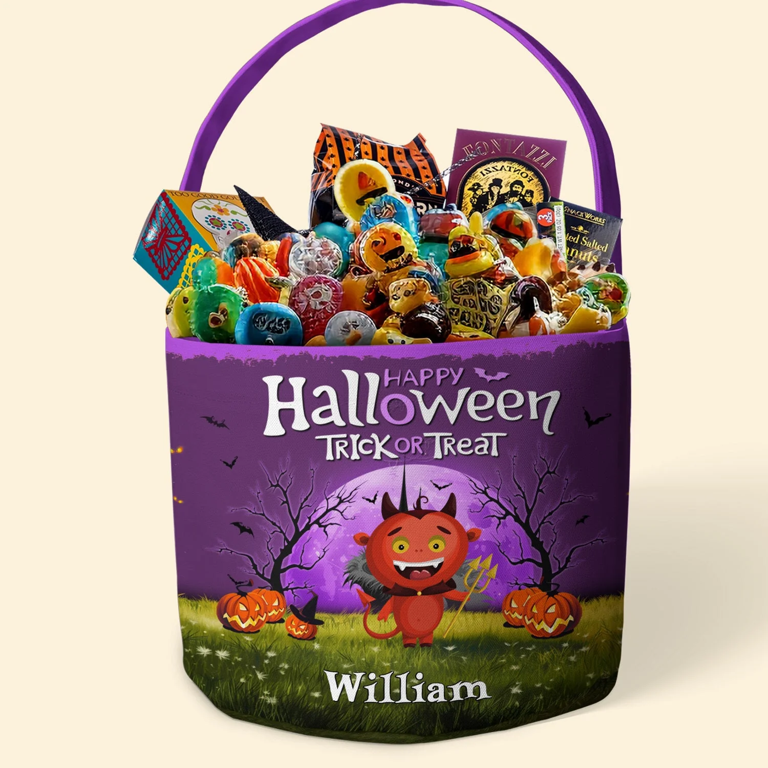 Trick Or Treat Kid Name Halloween - Personalized Halloween Spooky Basket - Image 4
