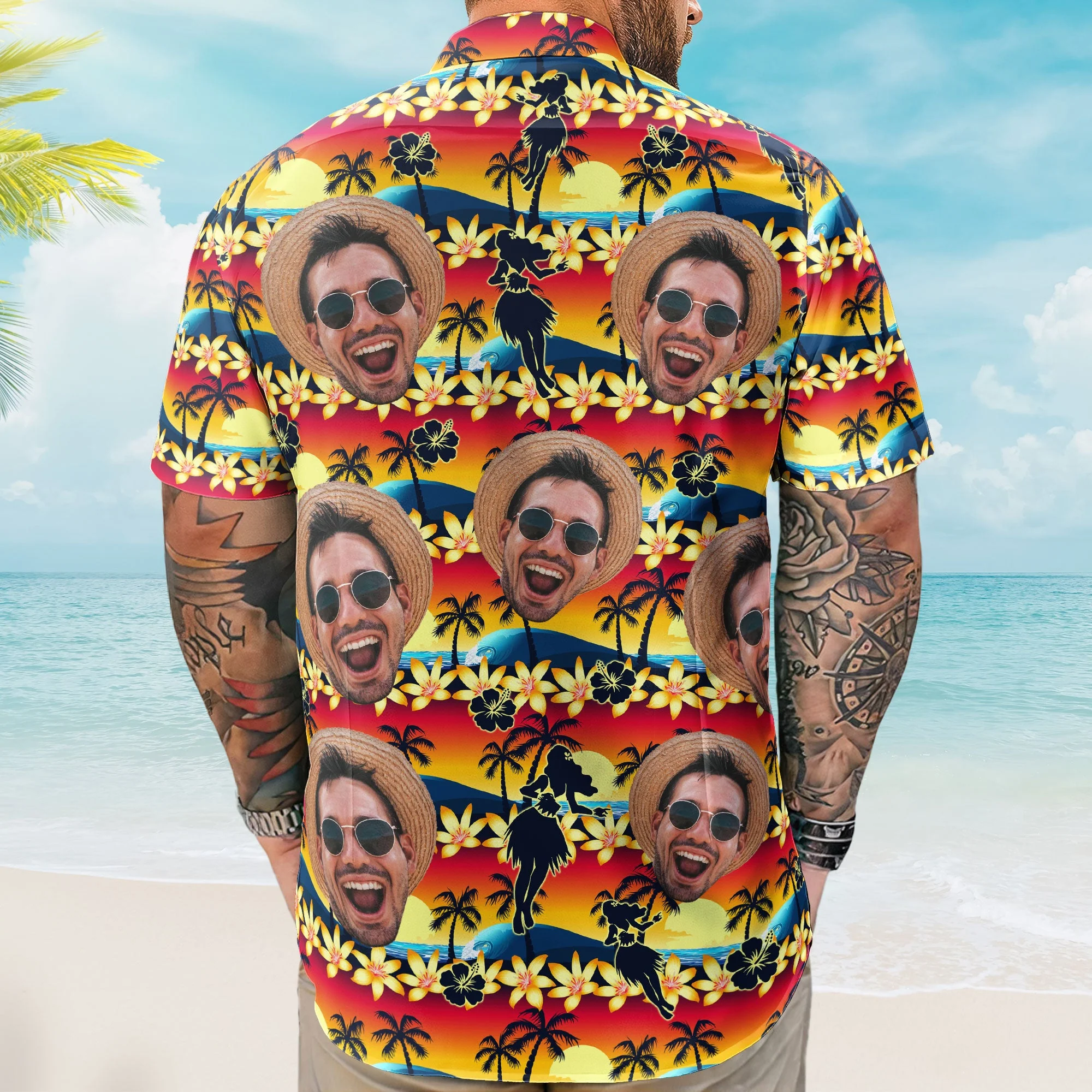 Tropical Beach Sence Hula Dance Sunset Aloha Shirts - Custom Photo Hawaiian Shirts - Image 5