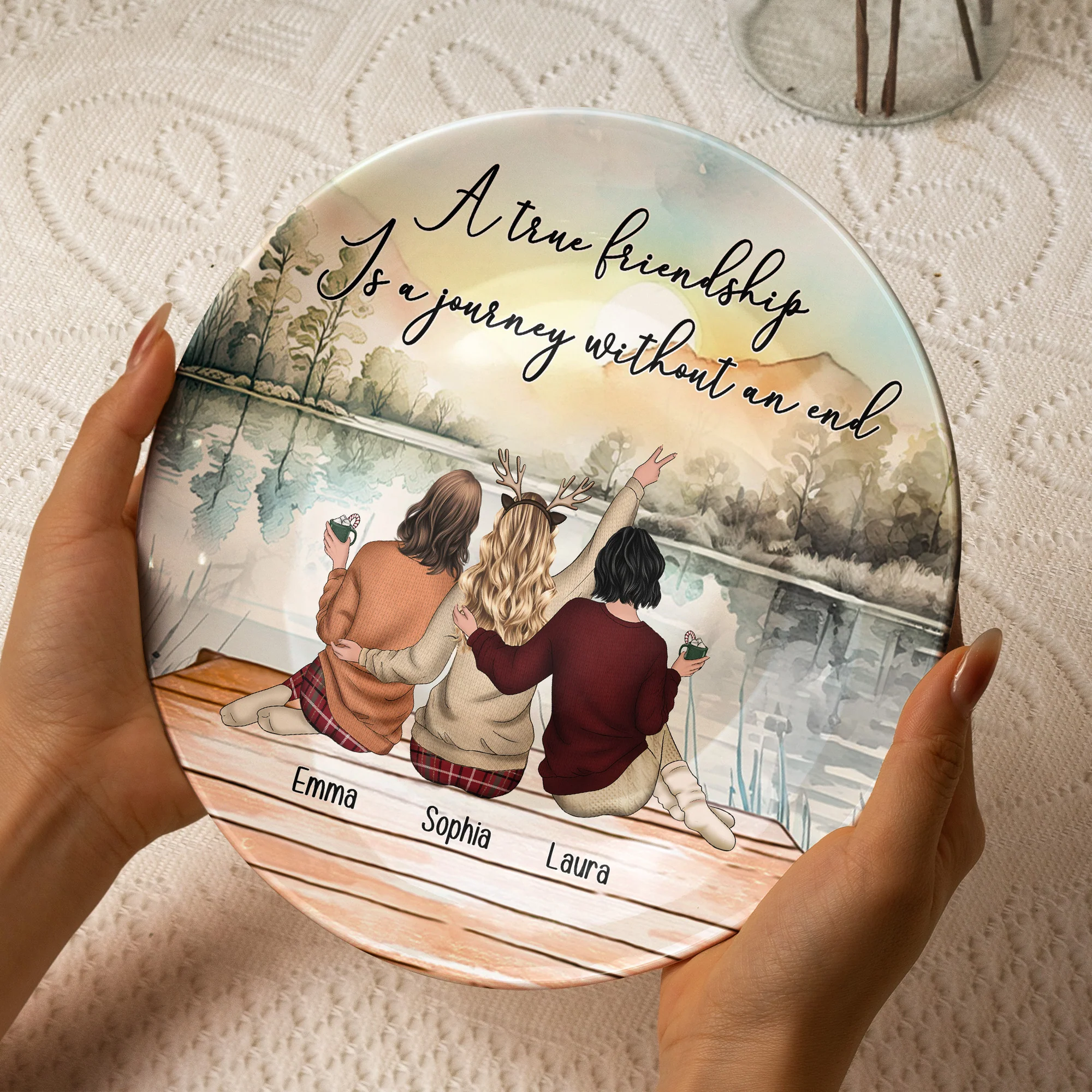 True Friendship Is A Journey Without An End - Personalized Ceramic Plate - Image 3