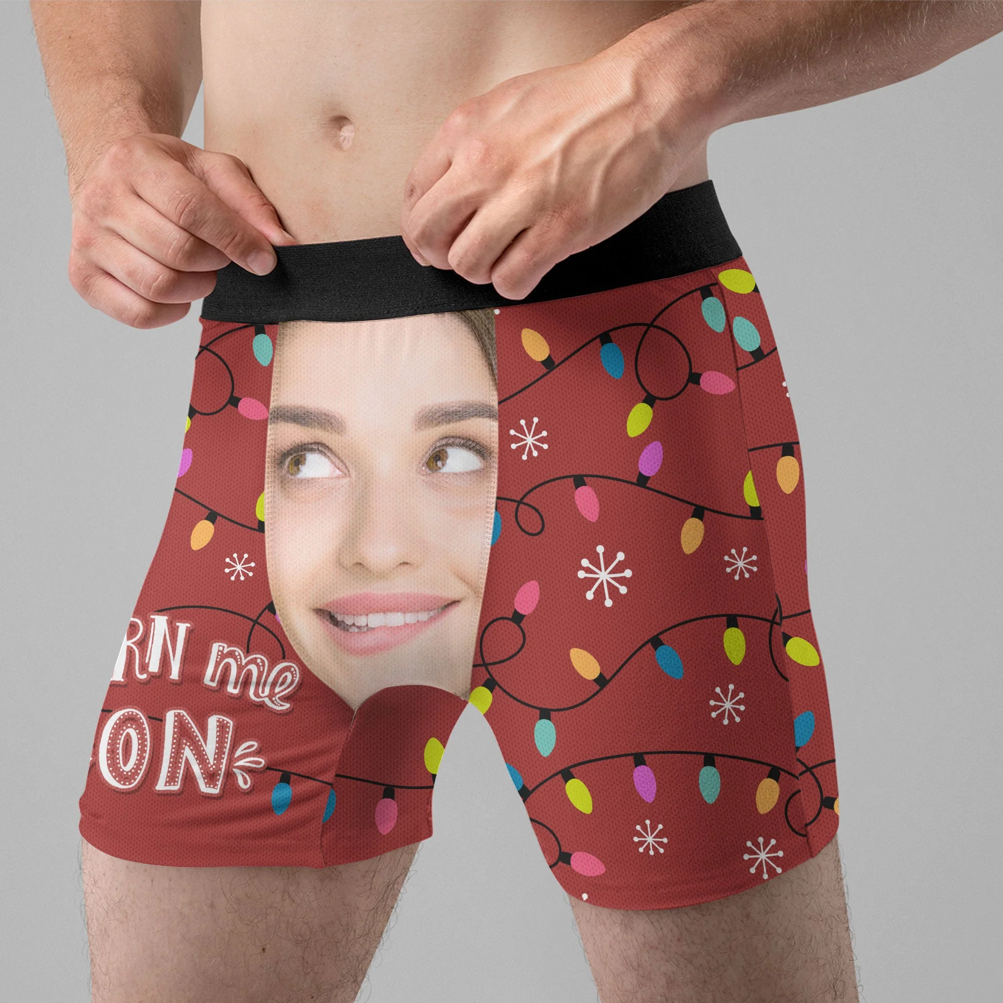 Turn Me On Christmas Light Funny - Personalized Photo Men's Boxer Briefs - Image 4