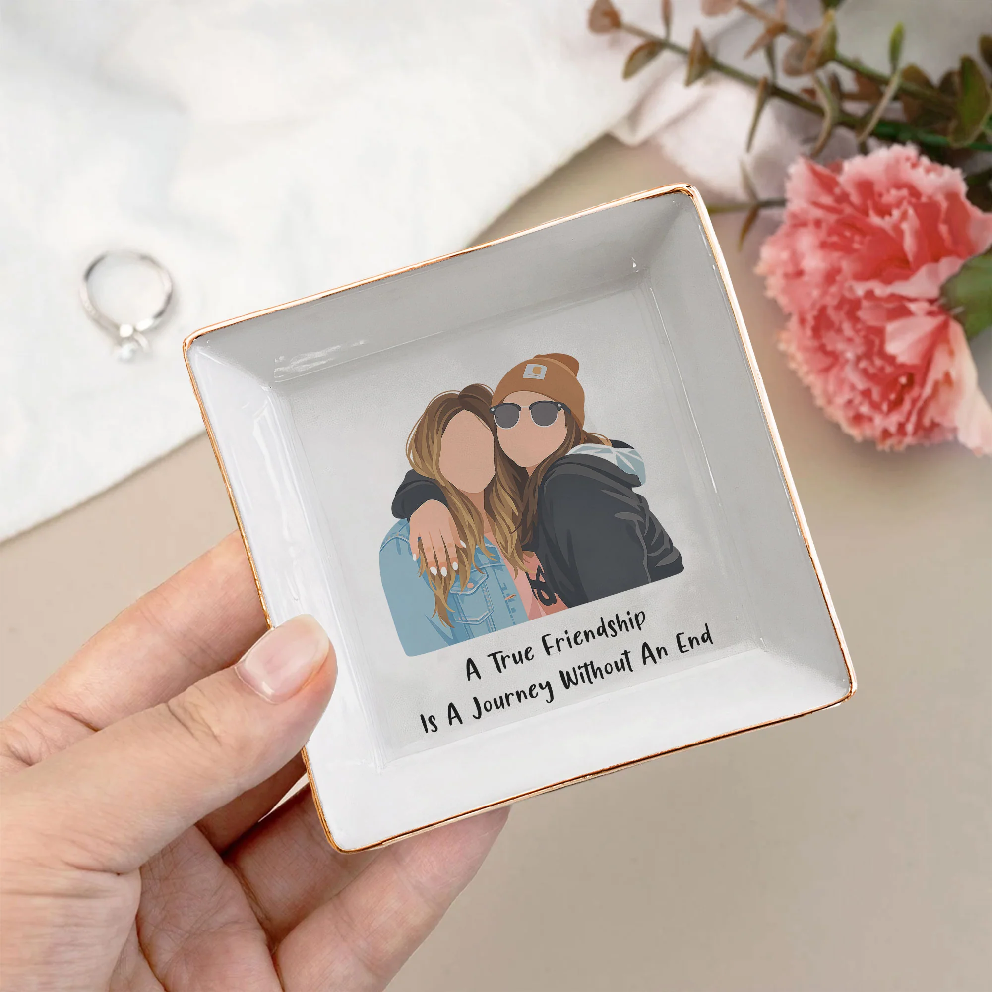 Turn Photo Into Drawing Best Friend Gifts, Friendship Thank You Gift - Personalized Jewelry Dish - Image 4