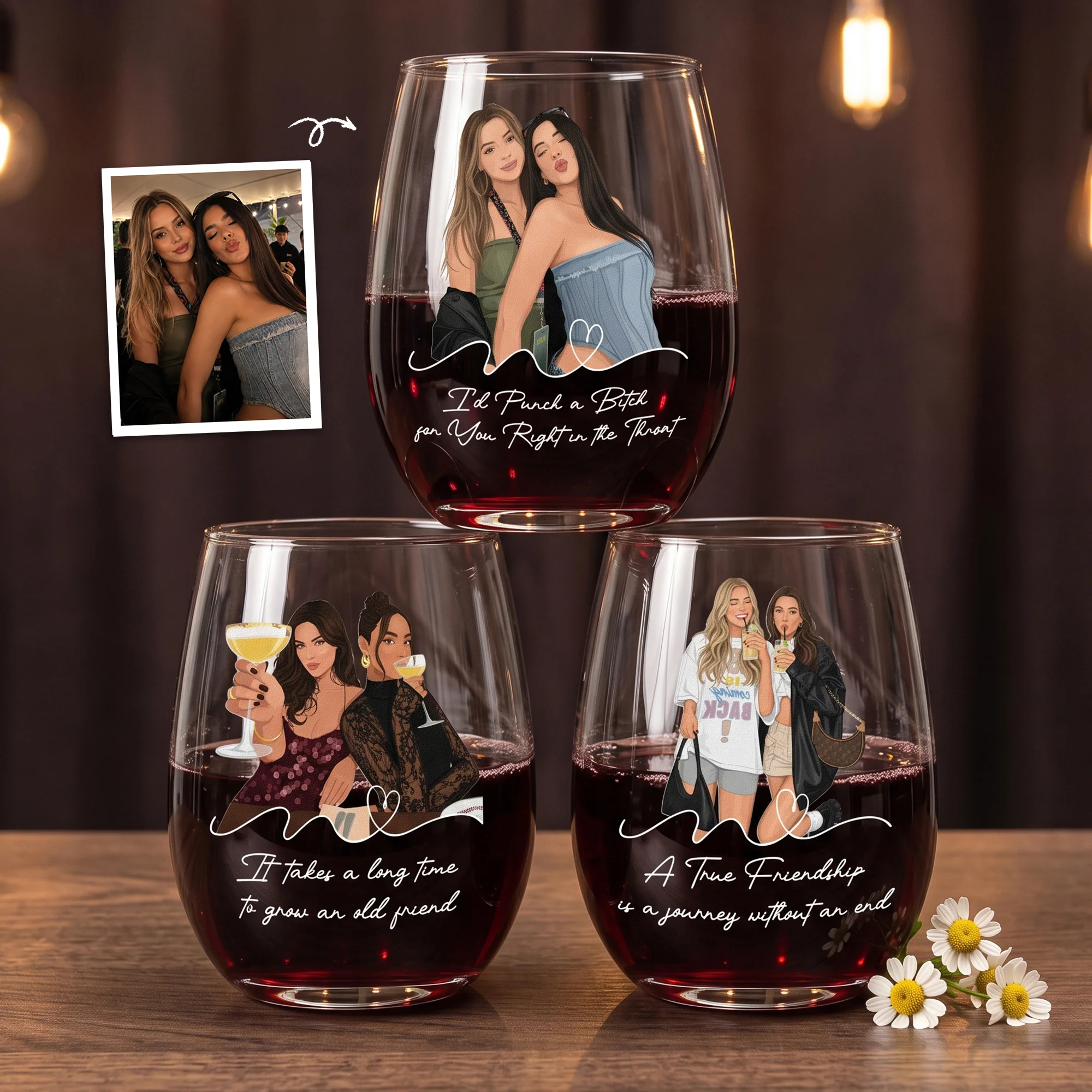 Turn Your Photo Into Art - Friendship Thank You Gift - Personalized Wine Glass - Image 2