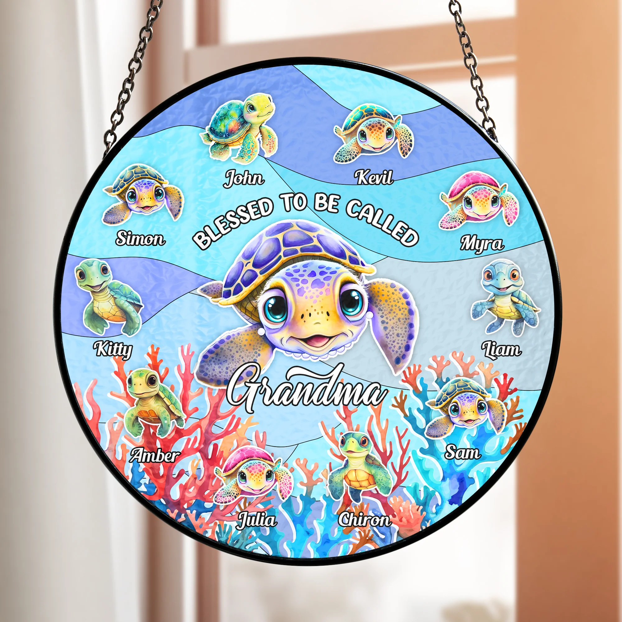 Turtley Grandma - Personalized Stained Glass Window Hanging Suncatcher - Image 2