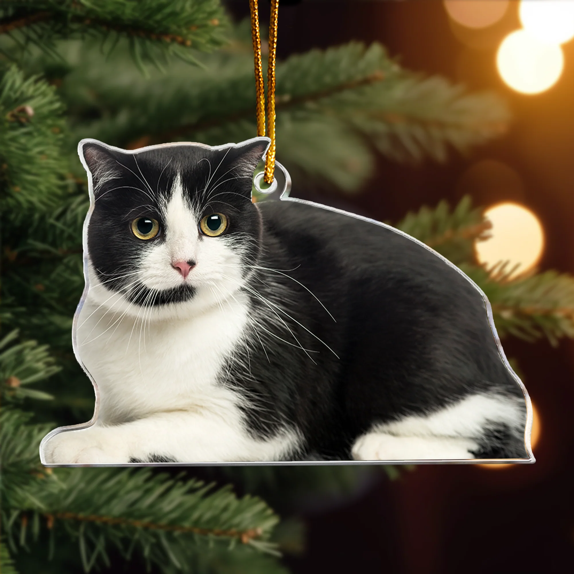 Tuxedo Cat Ornament - Personalized Acrylic Photo Ornament - Image 5