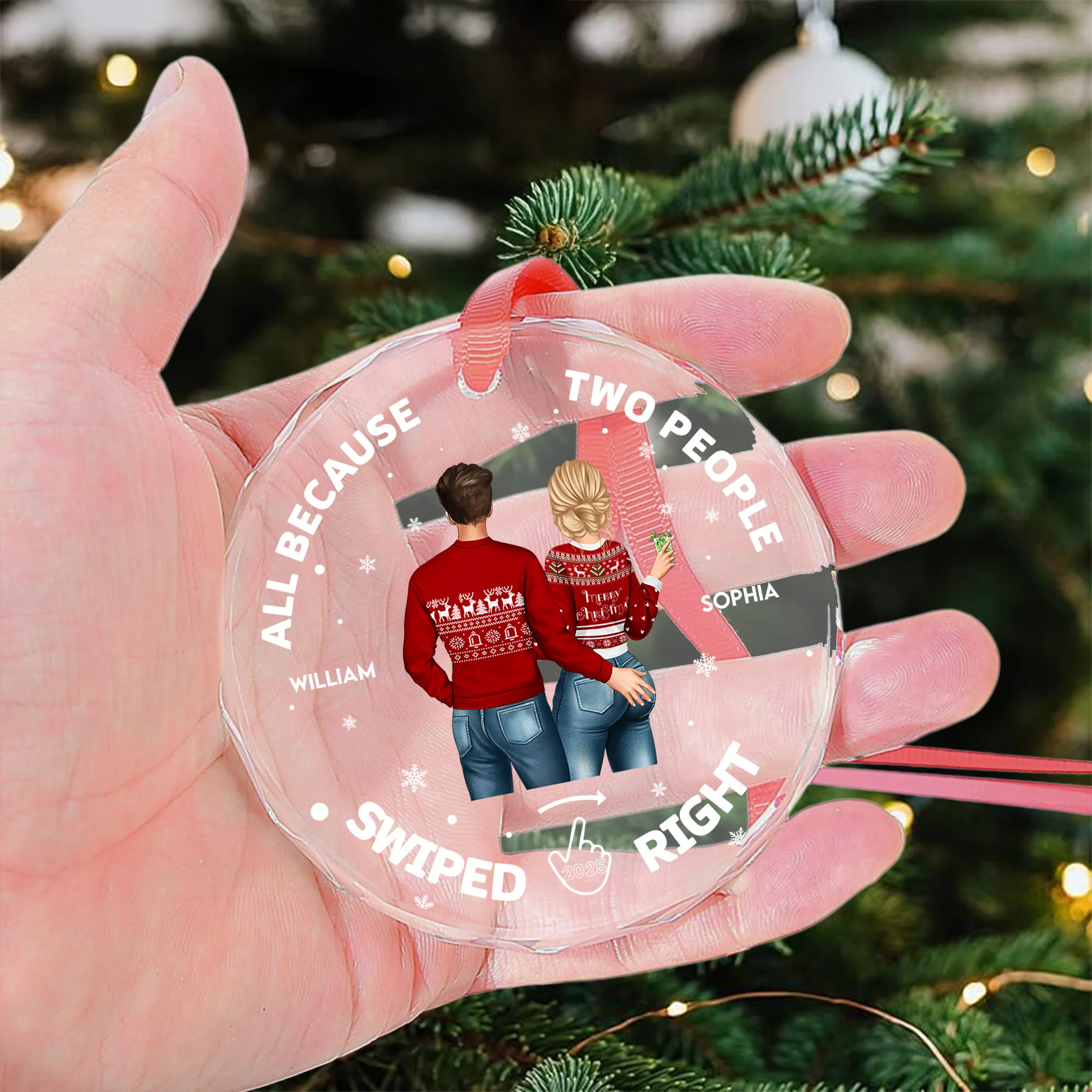 Two People Swiped Right - Personalized Glass Ornament - Image 3
