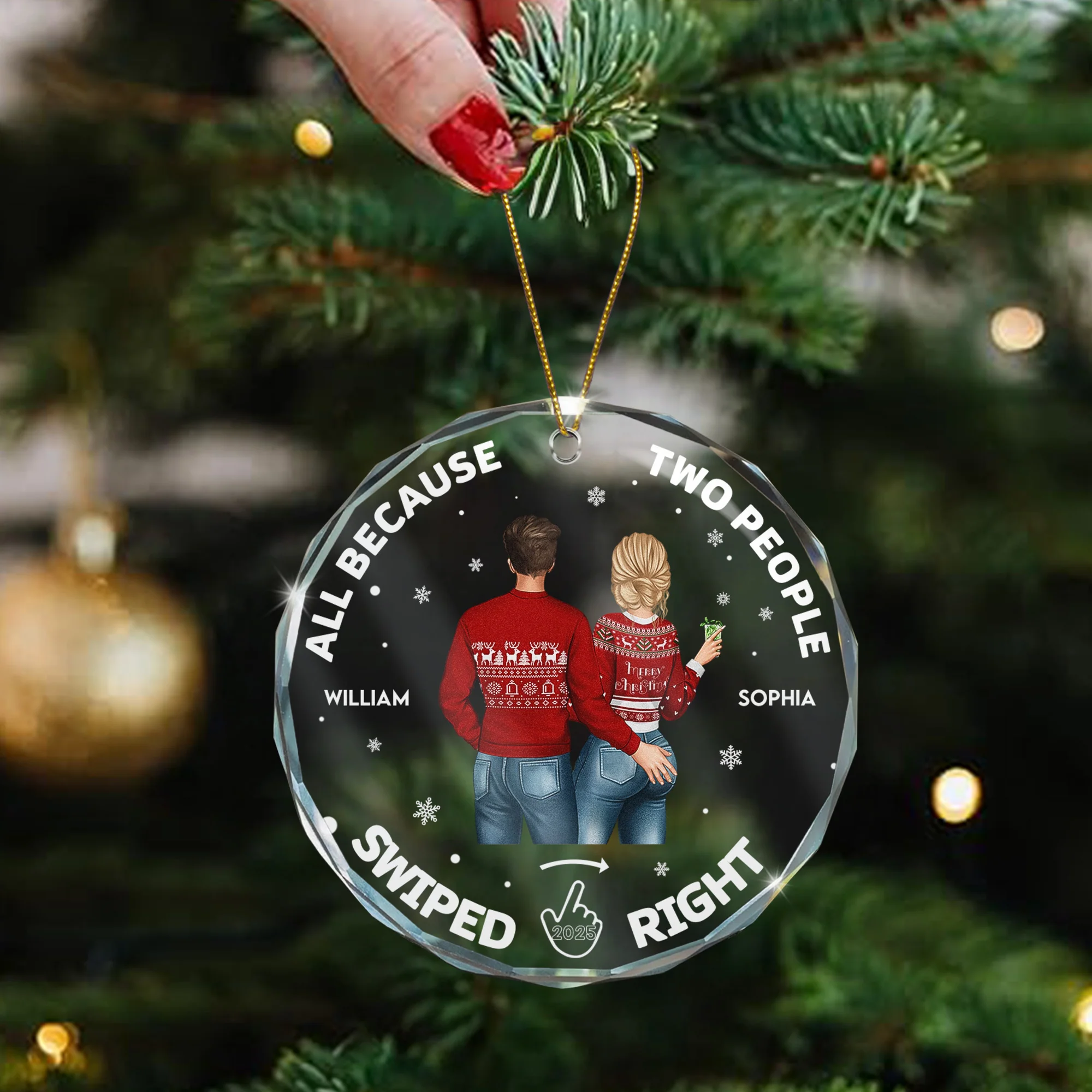Two People Swiped Right - Personalized Glass Ornament - Image 4