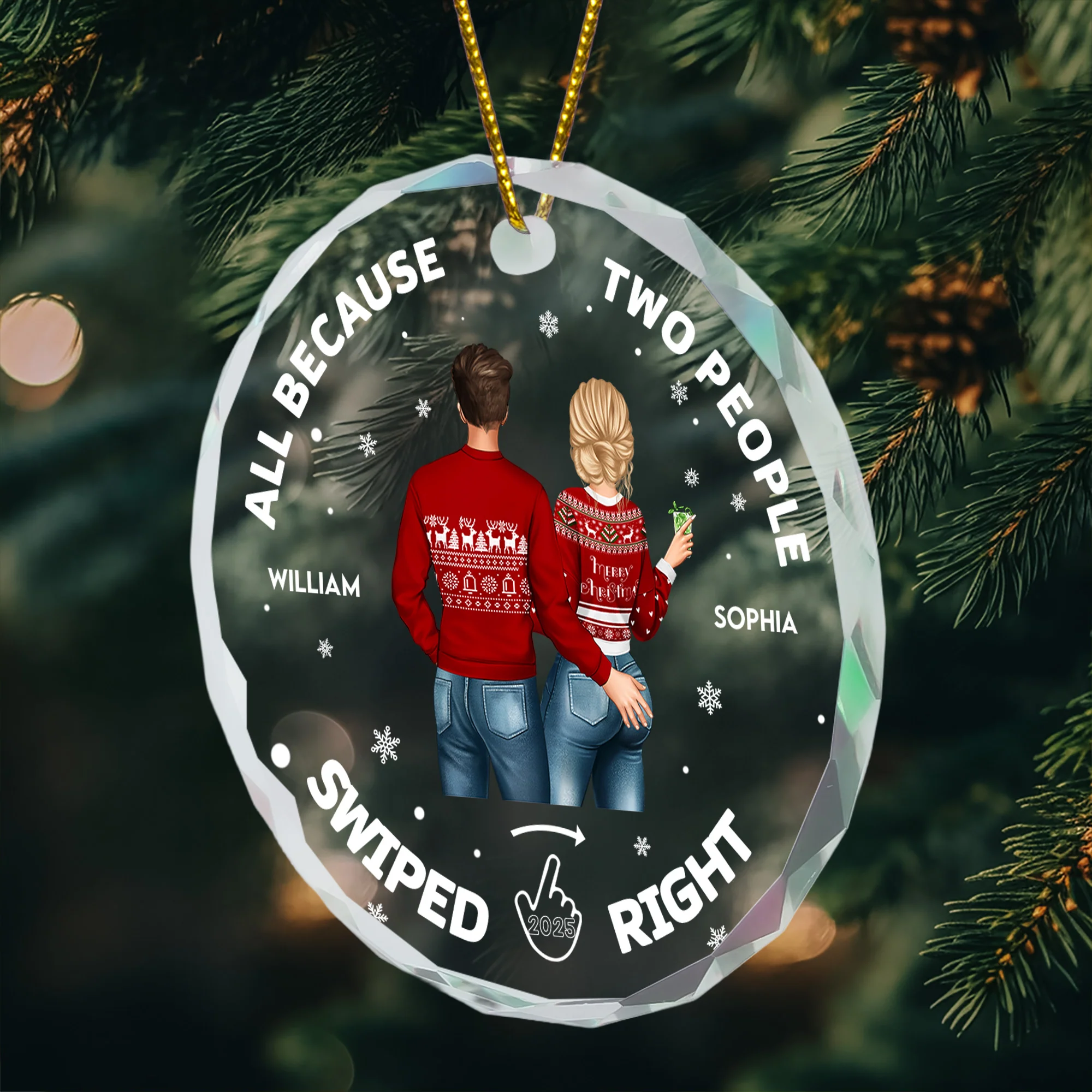 Two People Swiped Right - Personalized Glass Ornament - Image 5