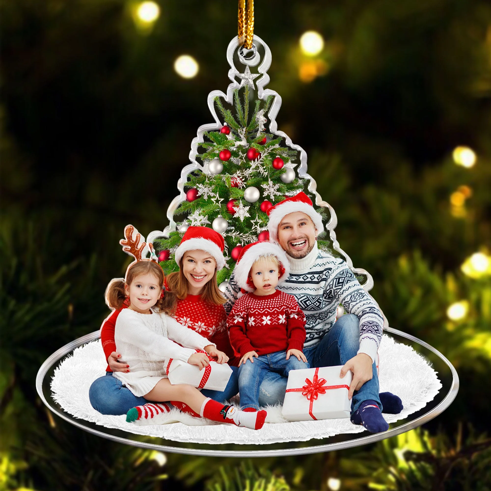 Under Christmas Tree Family Upload Photo 2024 - Personalized Acrylic Photo Ornament - Image 5