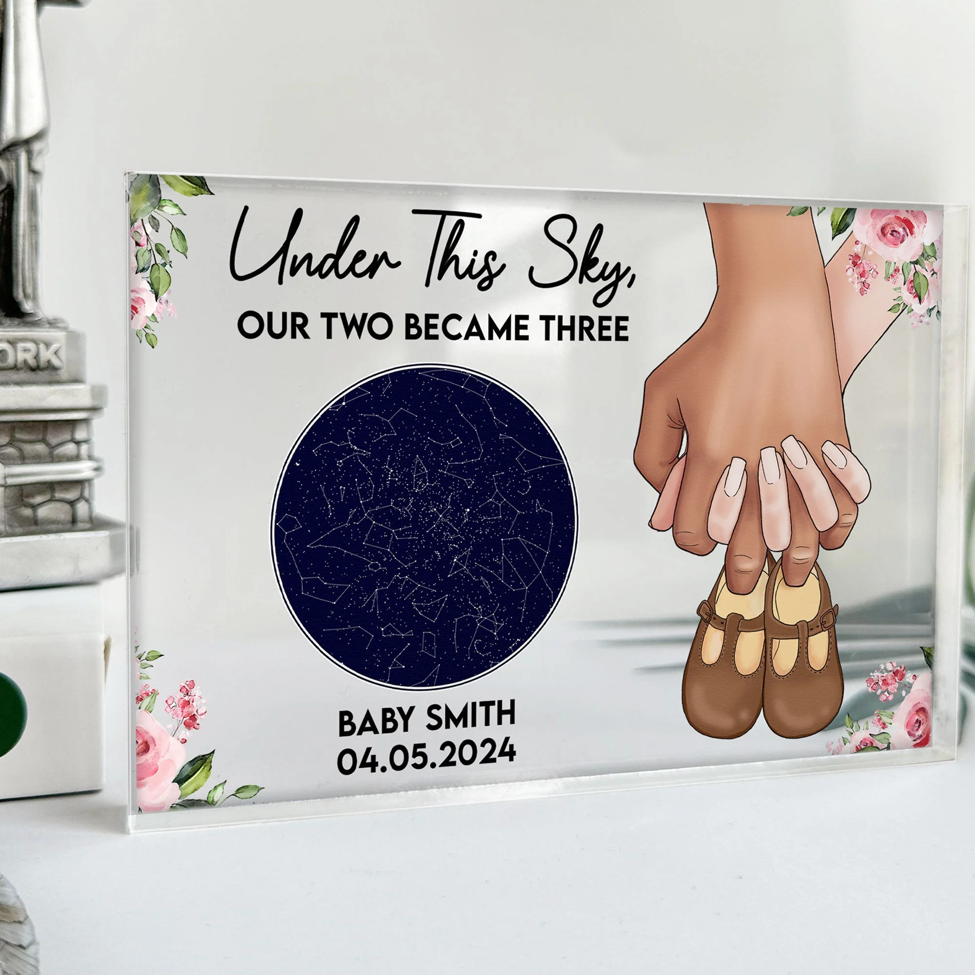 Under This Sky, Our Two Became Three - Personalized Acrylic Plaque - Star Map - Image 3