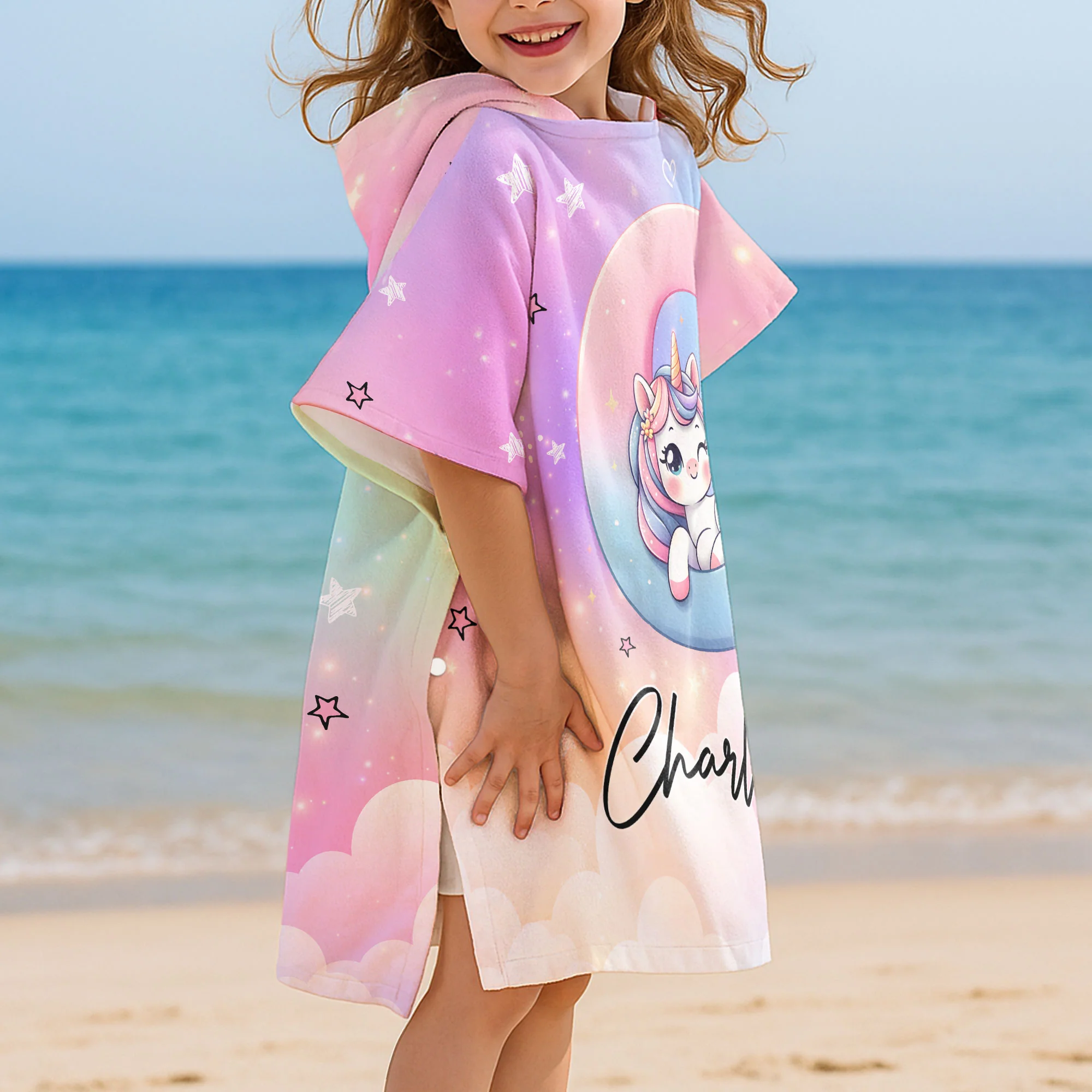 Unicorn Alphabet - Personalized Kids Hooded Towel - Image 5