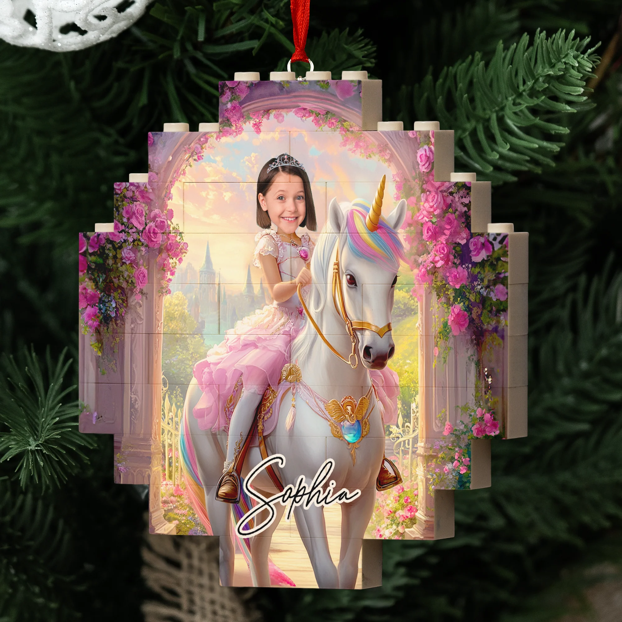 Unicorn Princess - Xmas Gifts For Little Girls, Daughter - Custom Buildable Christmas Photo Ornament - Image 2