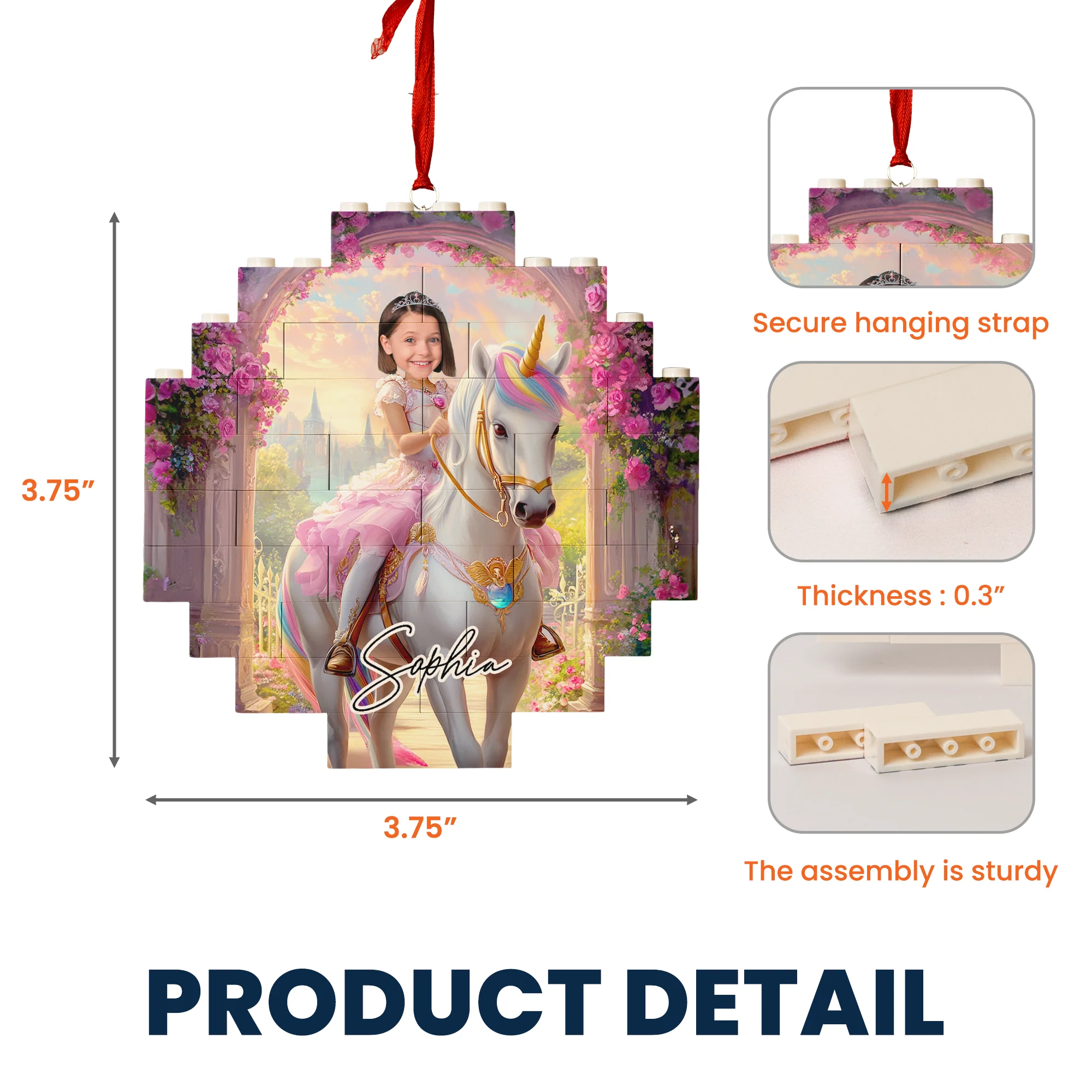 Unicorn Princess - Xmas Gifts For Little Girls, Daughter - Custom Buildable Christmas Photo Ornament - Image 7