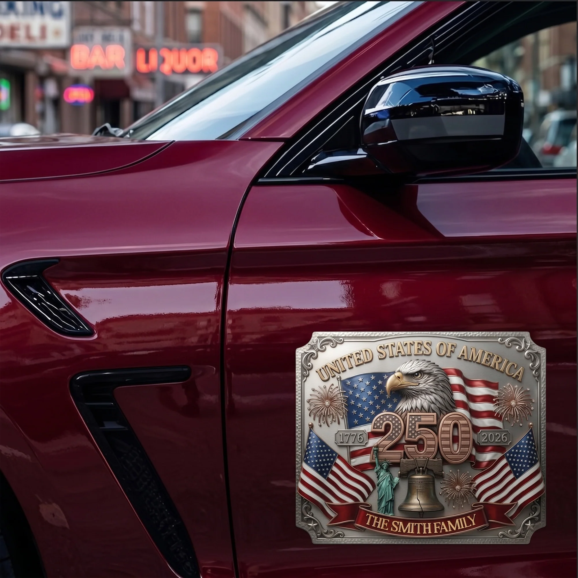 United States Of America 250th Anniversary Faux Pattern - Personalized Bumper Sticker
