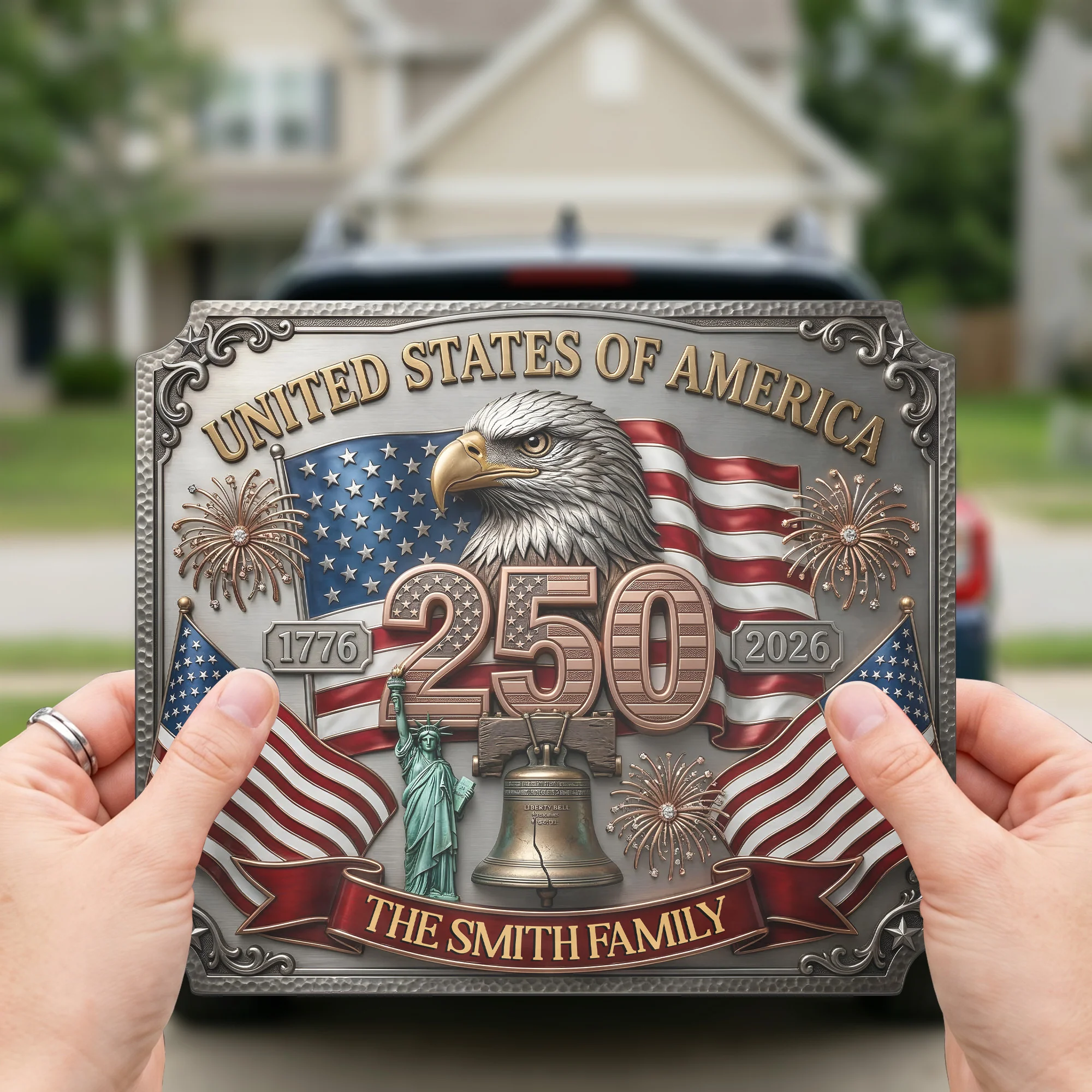 United States Of America 250th Anniversary Faux Pattern - Personalized Bumper Sticker - Image 2