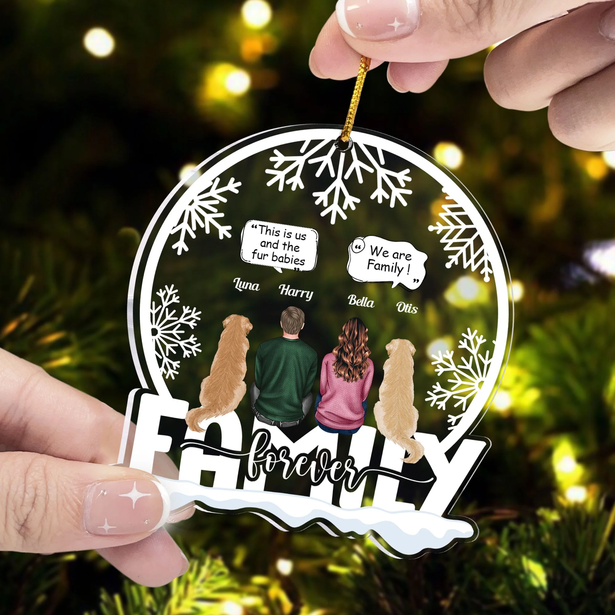 Us & The Fur Babies - Personalized Snow Globe Shaped Acrylic Ornament - Image 2