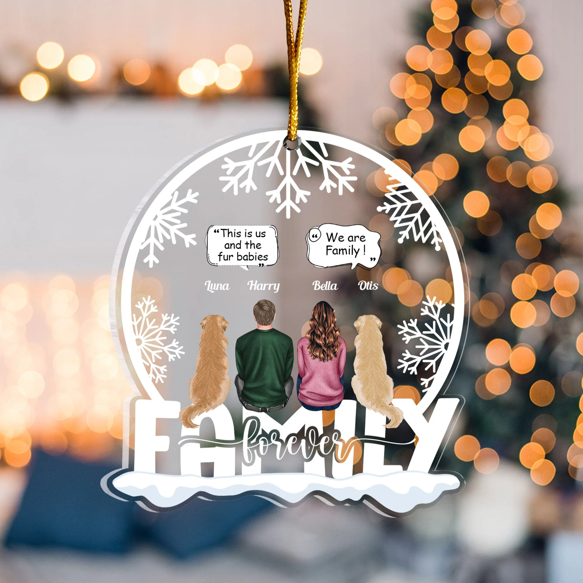 Us & The Fur Babies - Personalized Snow Globe Shaped Acrylic Ornament - Image 4