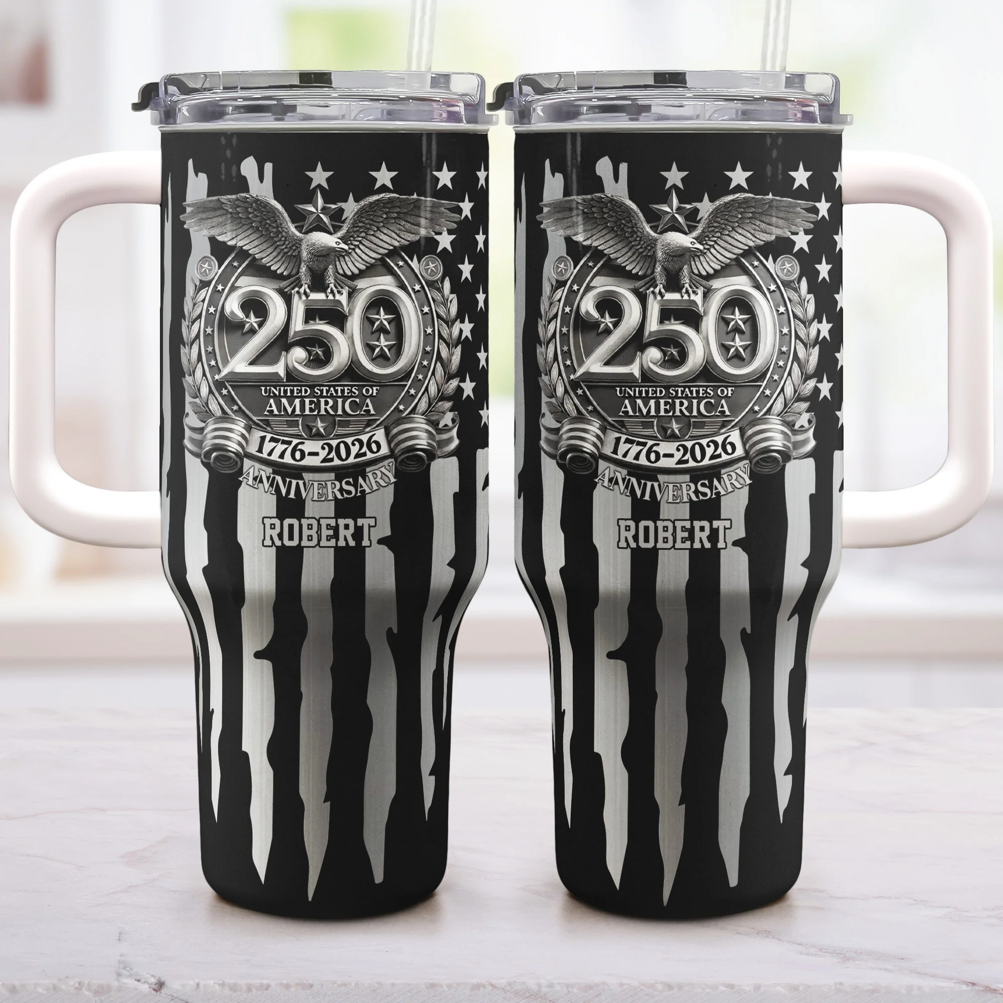 USA 250th Anniversary Gift For Him - Personalized 40oz Tumbler With Straw - Image 4