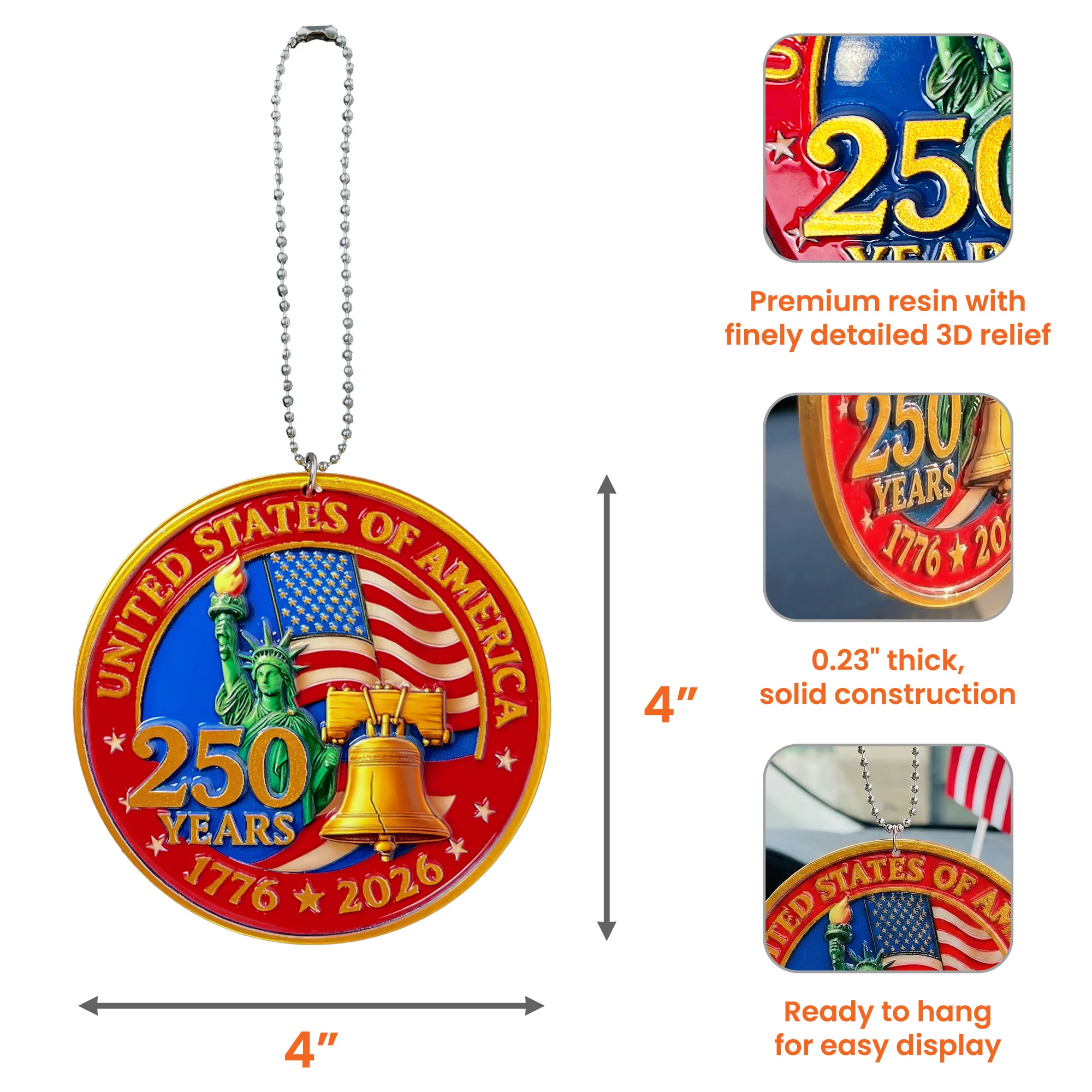 USA 250th Anniversary Resin Ornament, 1776-2026 Liberty Bell Decoration, Patriotic Ornament - Image 7