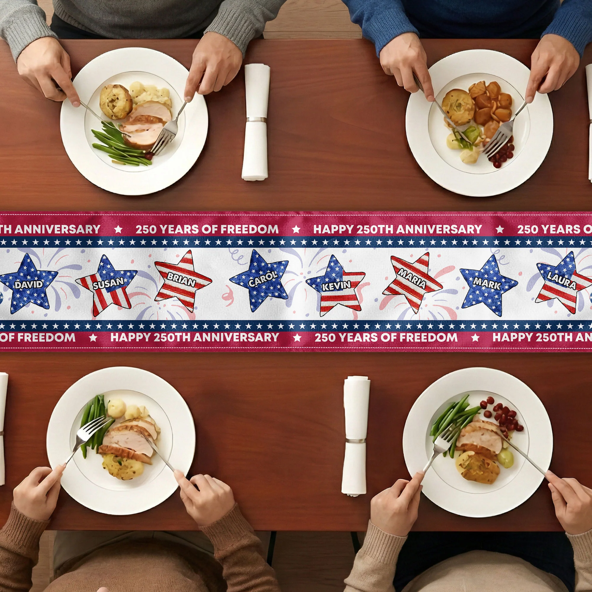 USA 250th Birthday Custom Name Patriotic Star - Personalized Table Runner - Image 3