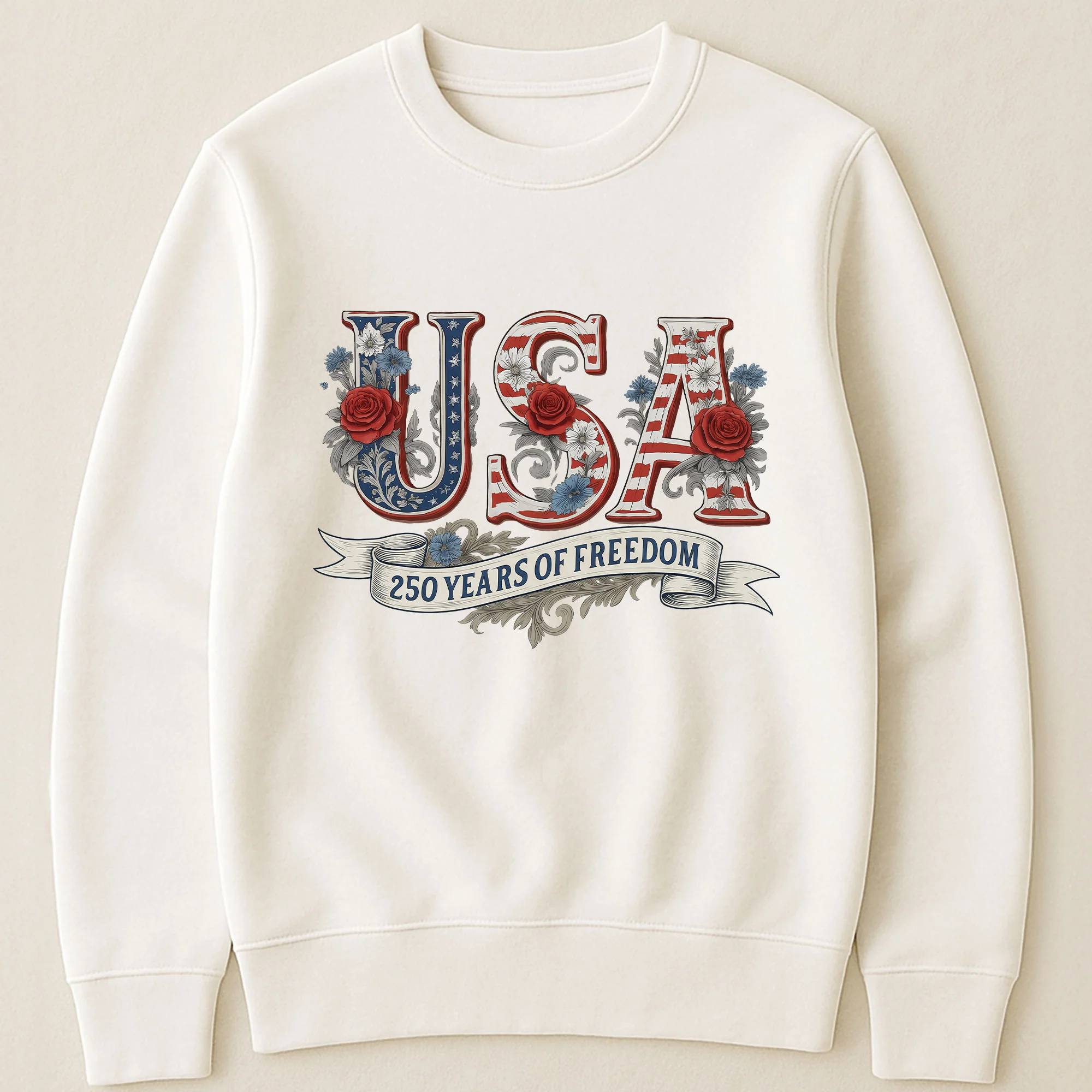 USA Floral 250 Years Of Freedom Vintage - Shirt - Image 4