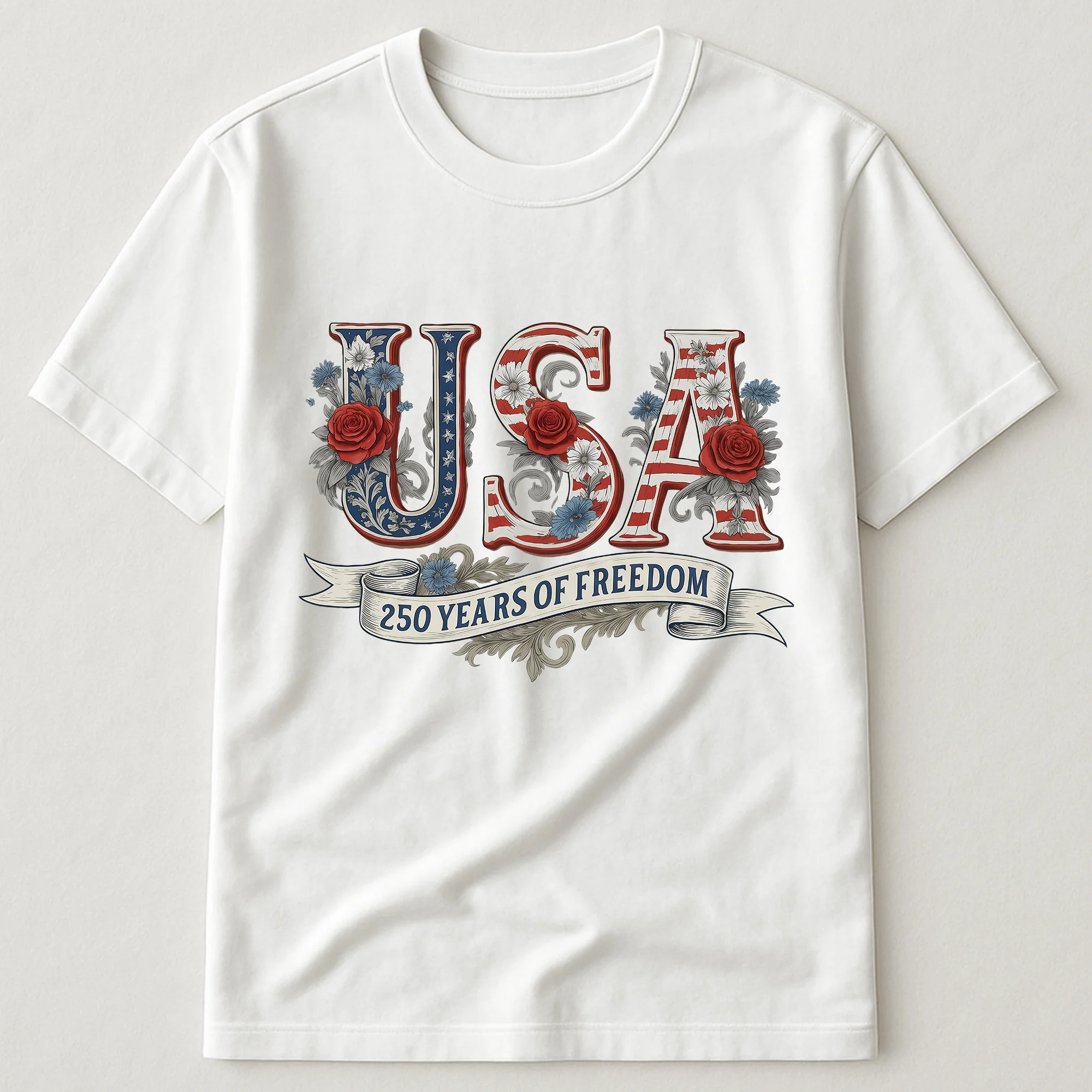 USA Floral 250 Years Of Freedom Vintage - Shirt - Image 7